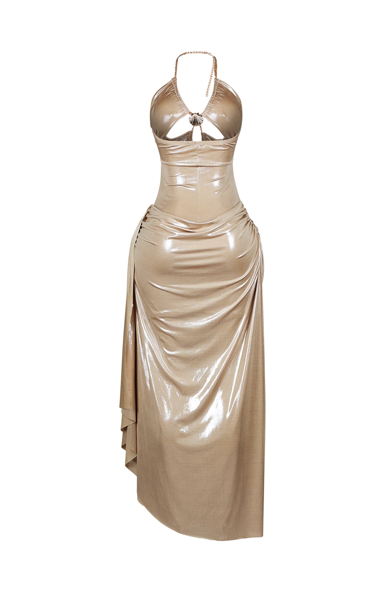 Callista Slinky Metallic Chain Halter Dress