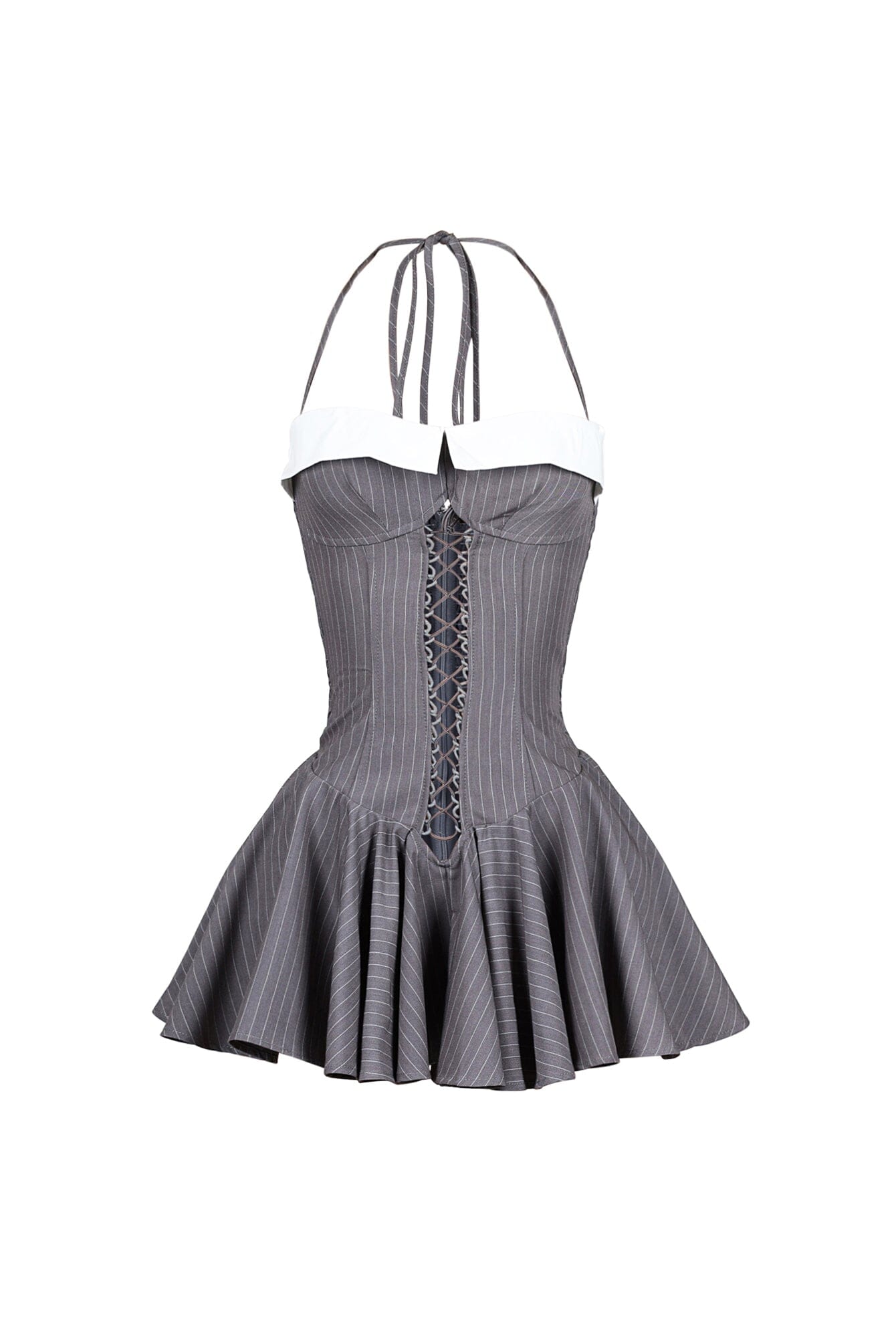 Cuttica Pinstripe Smocking Halter Mini Dress