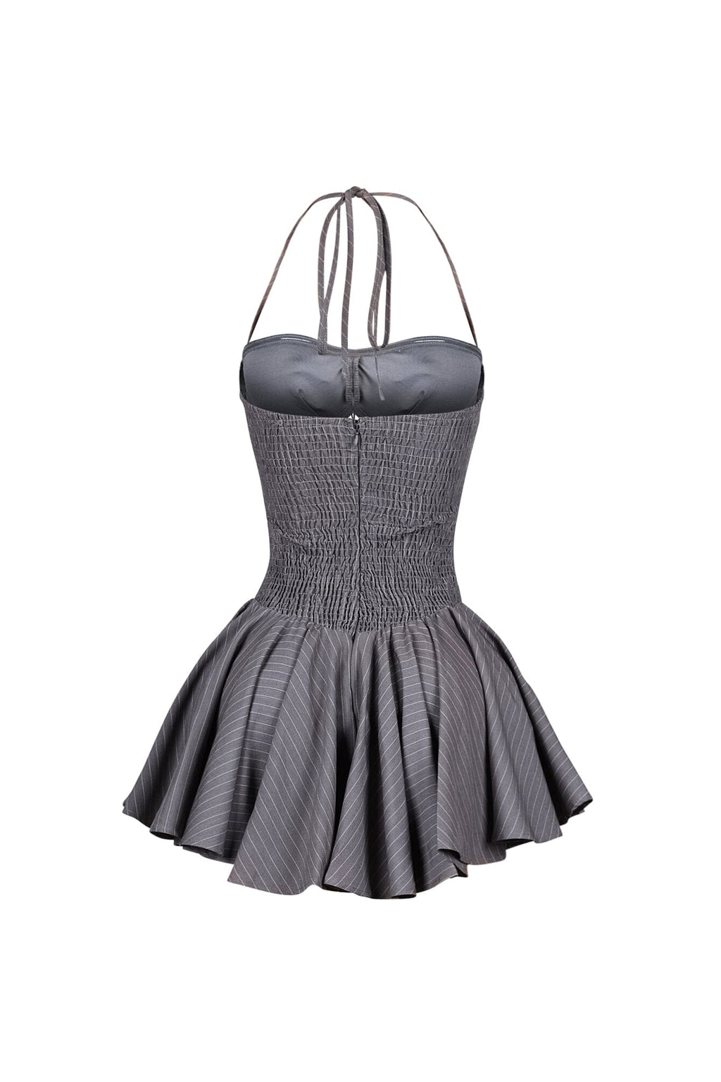 Cuttica Pinstripe Smocking Halter Mini Dress