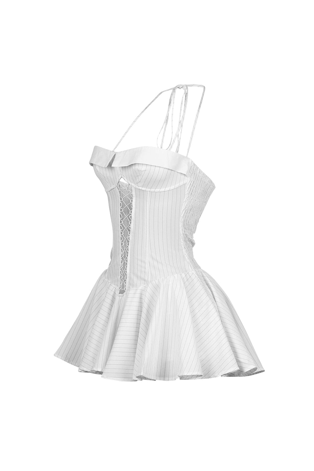 Cuttica Pinstripe Smocking Halter Mini Dress