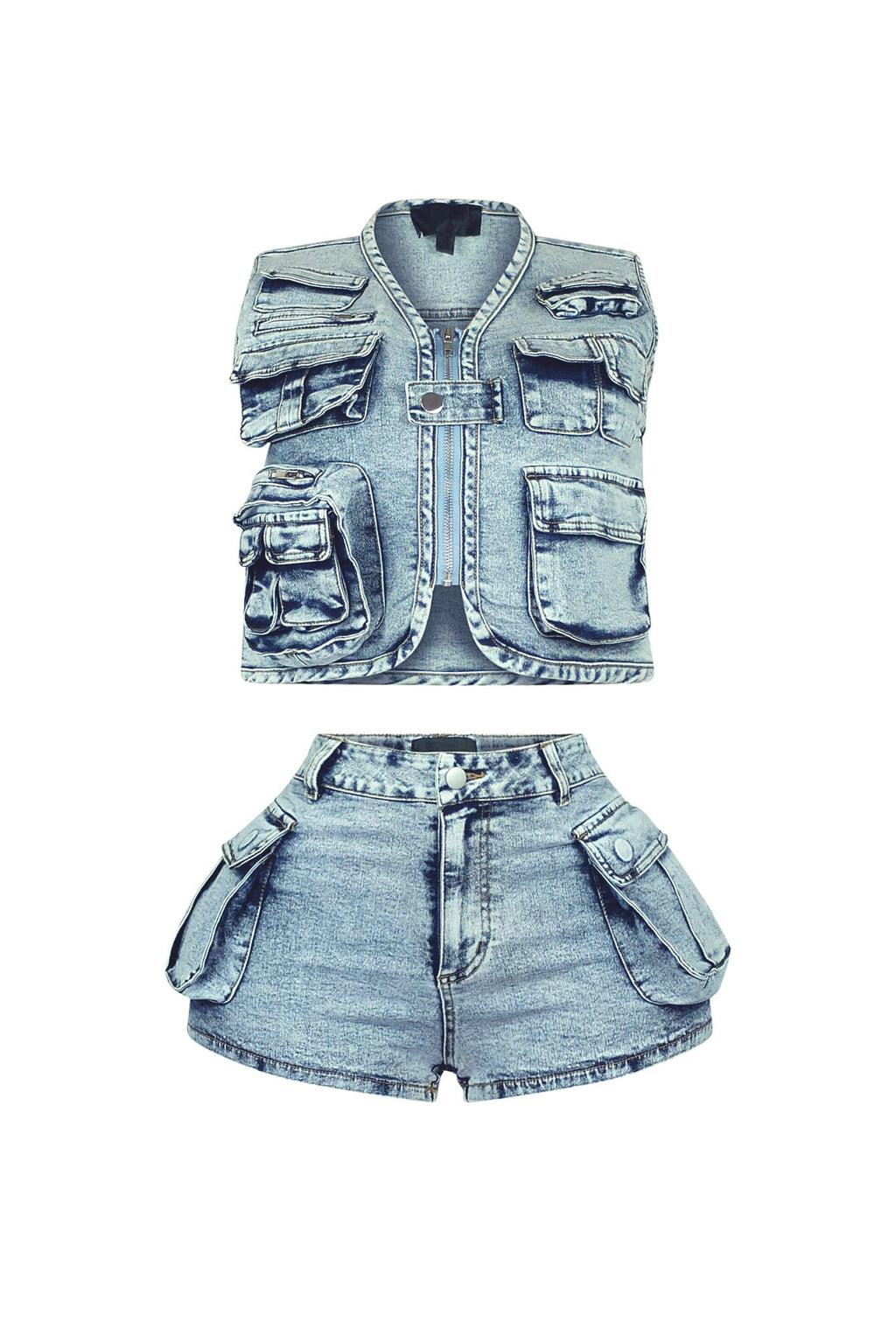 Memories Stone Washed Vest & Shorts SET