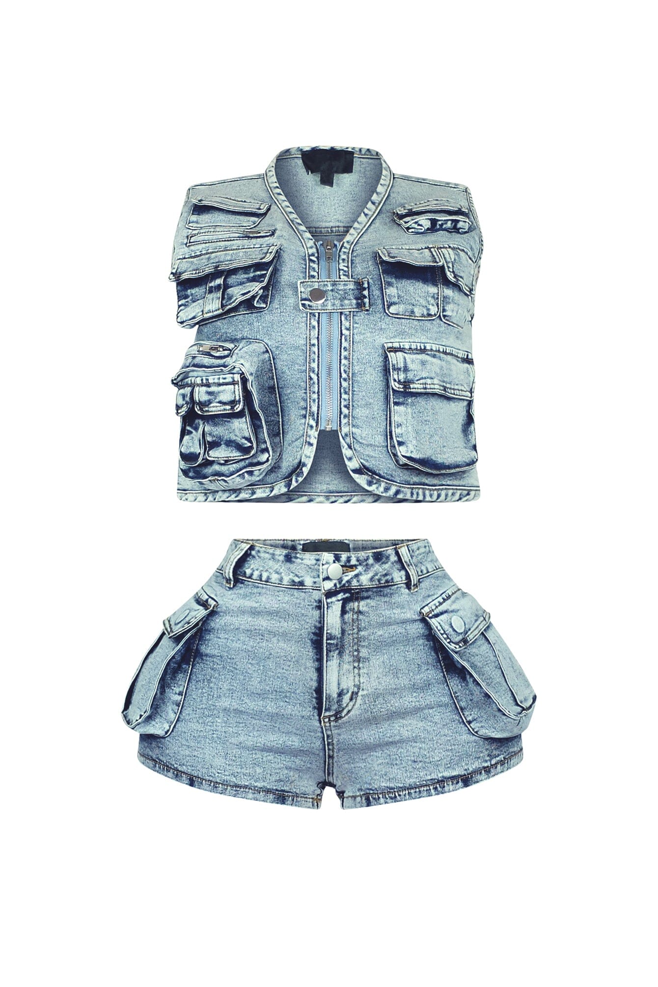 Memories Stone Washed Vest & Shorts SET