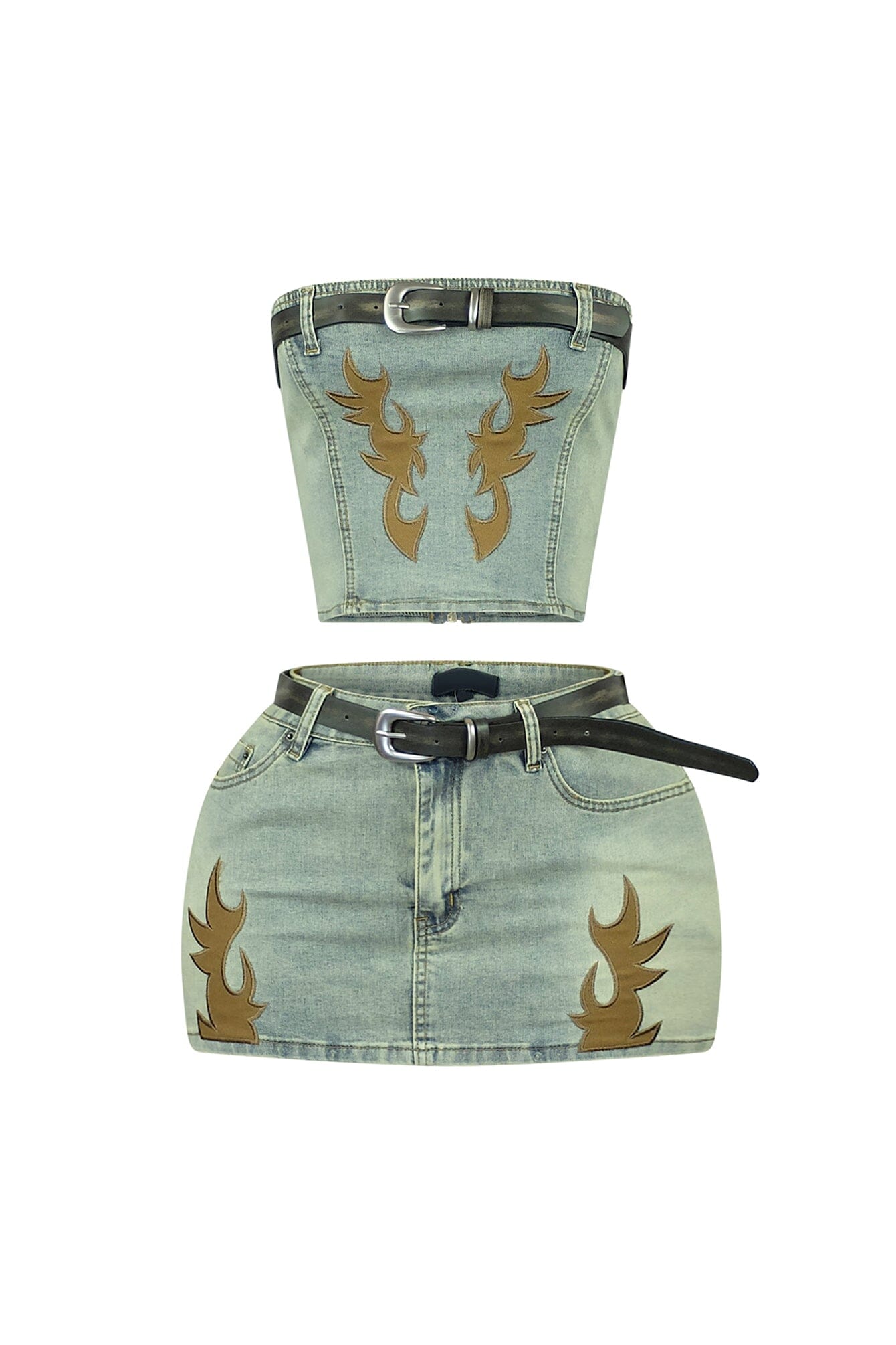 Rodeo Flame Belted Tube Top & Skirt SET