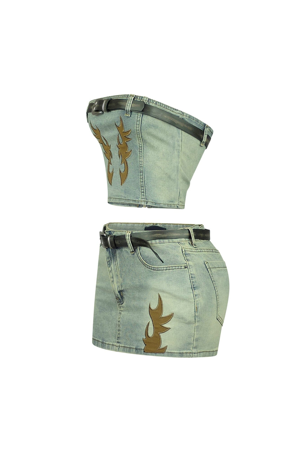 Rodeo Flame Belted Tube Top & Skirt SET