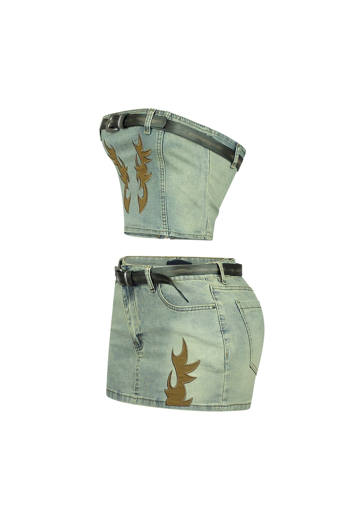 Rodeo Flame Belted Tube Top & Skirt SET