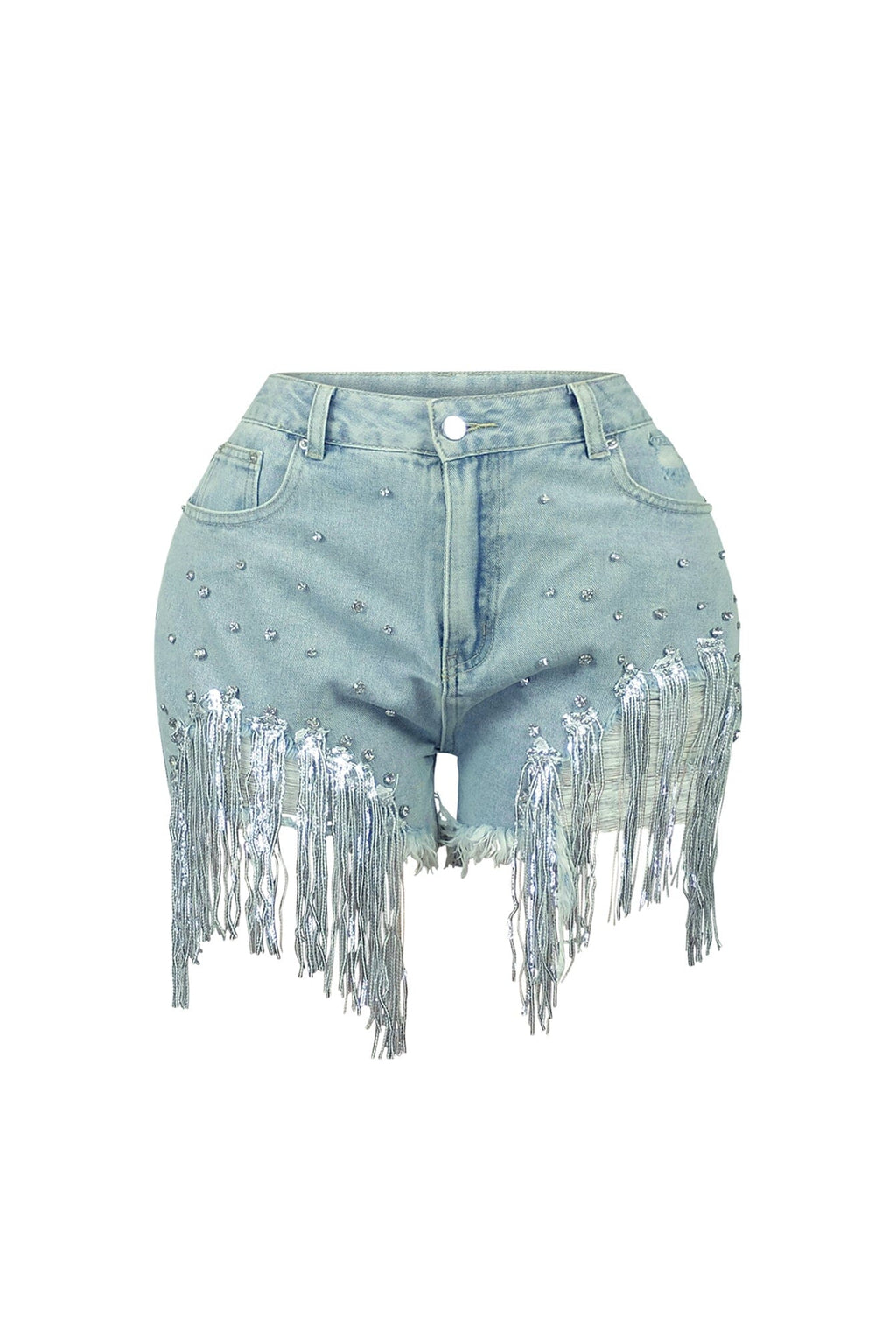Sparkling Moments Rhinestone & Sequin Denim Shorts