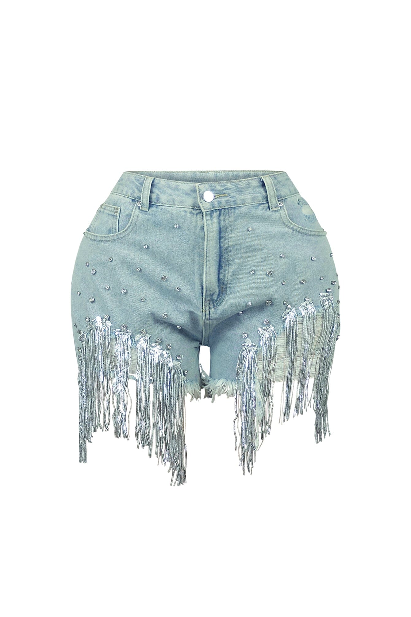 Sparkling Moments Rhinestone & Sequin Denim Shorts