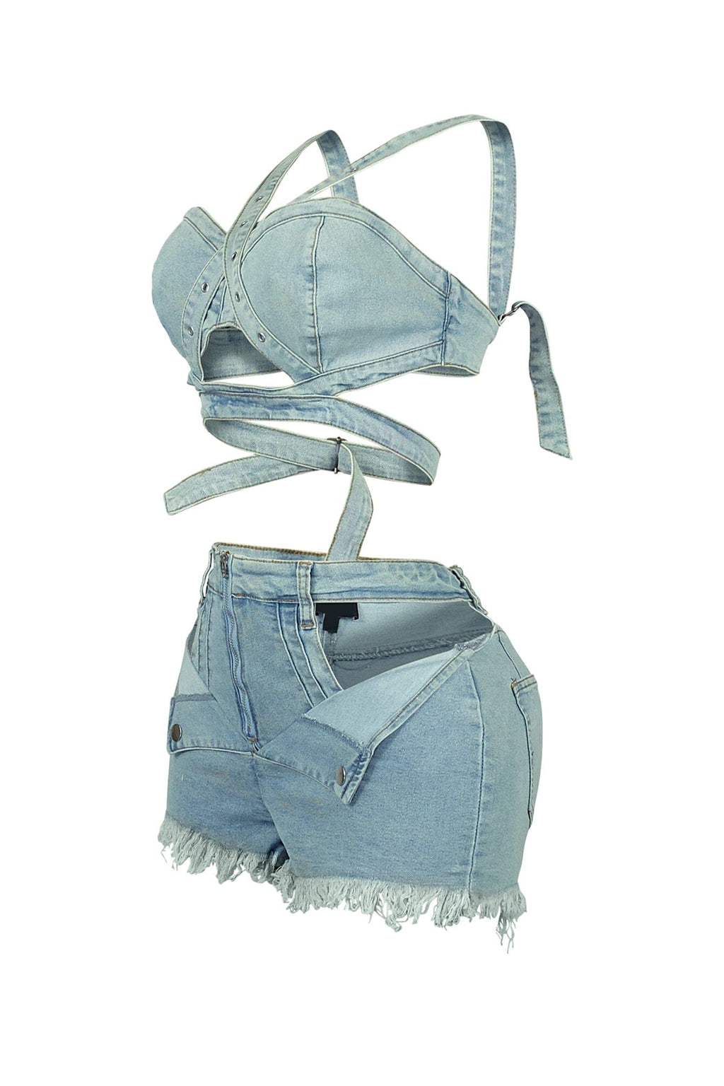 Stop Talking Denim Top & Cut Out Shorts SET