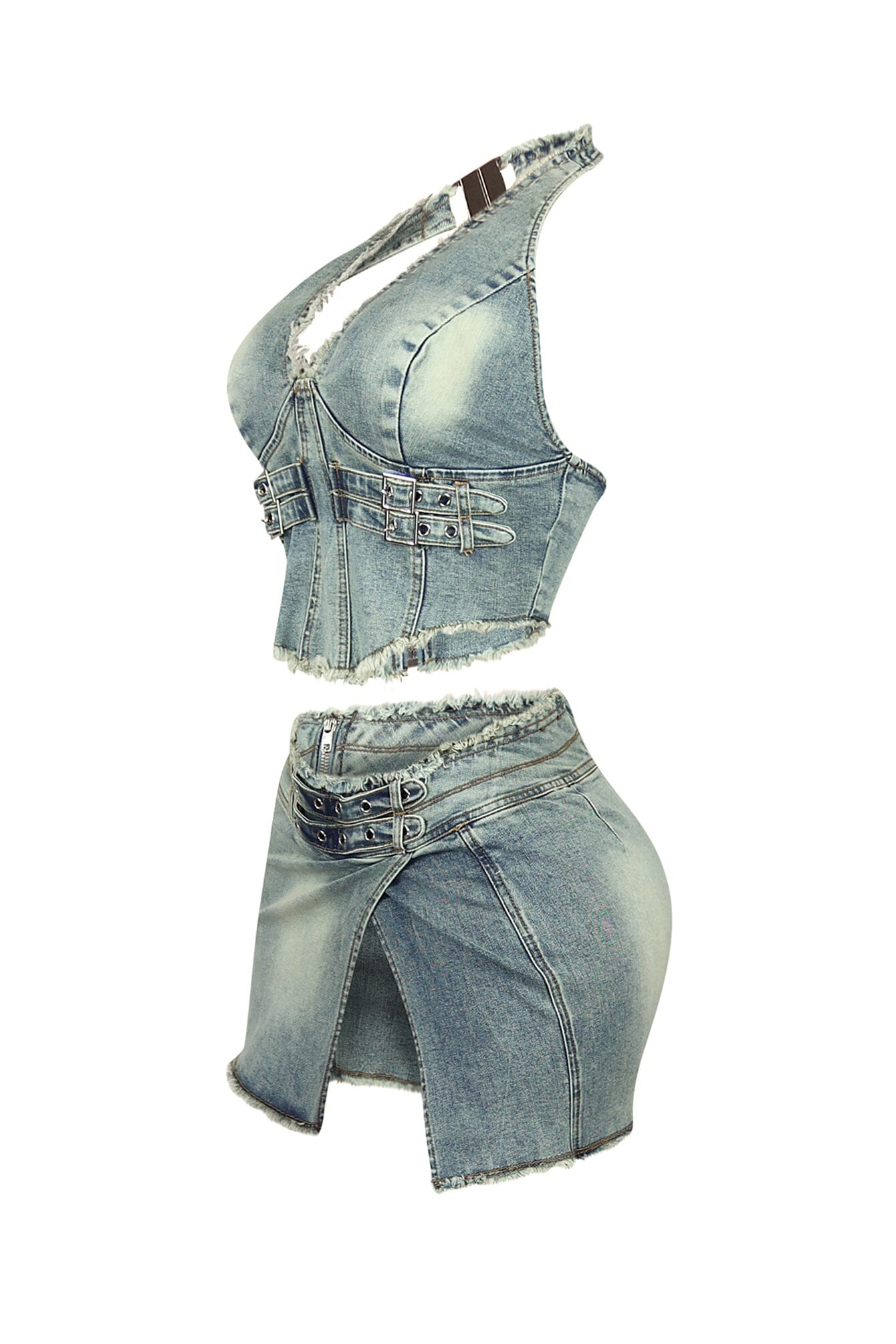 Harlem Denim Halter Top & Skirt SET