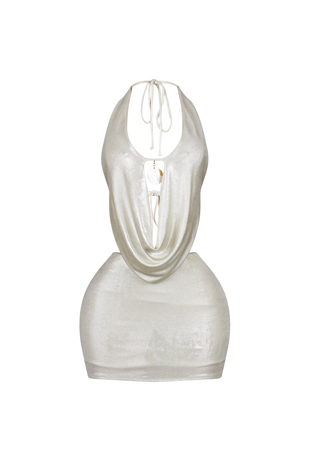 Marfil Seashell Metallic Halter Mini Dress