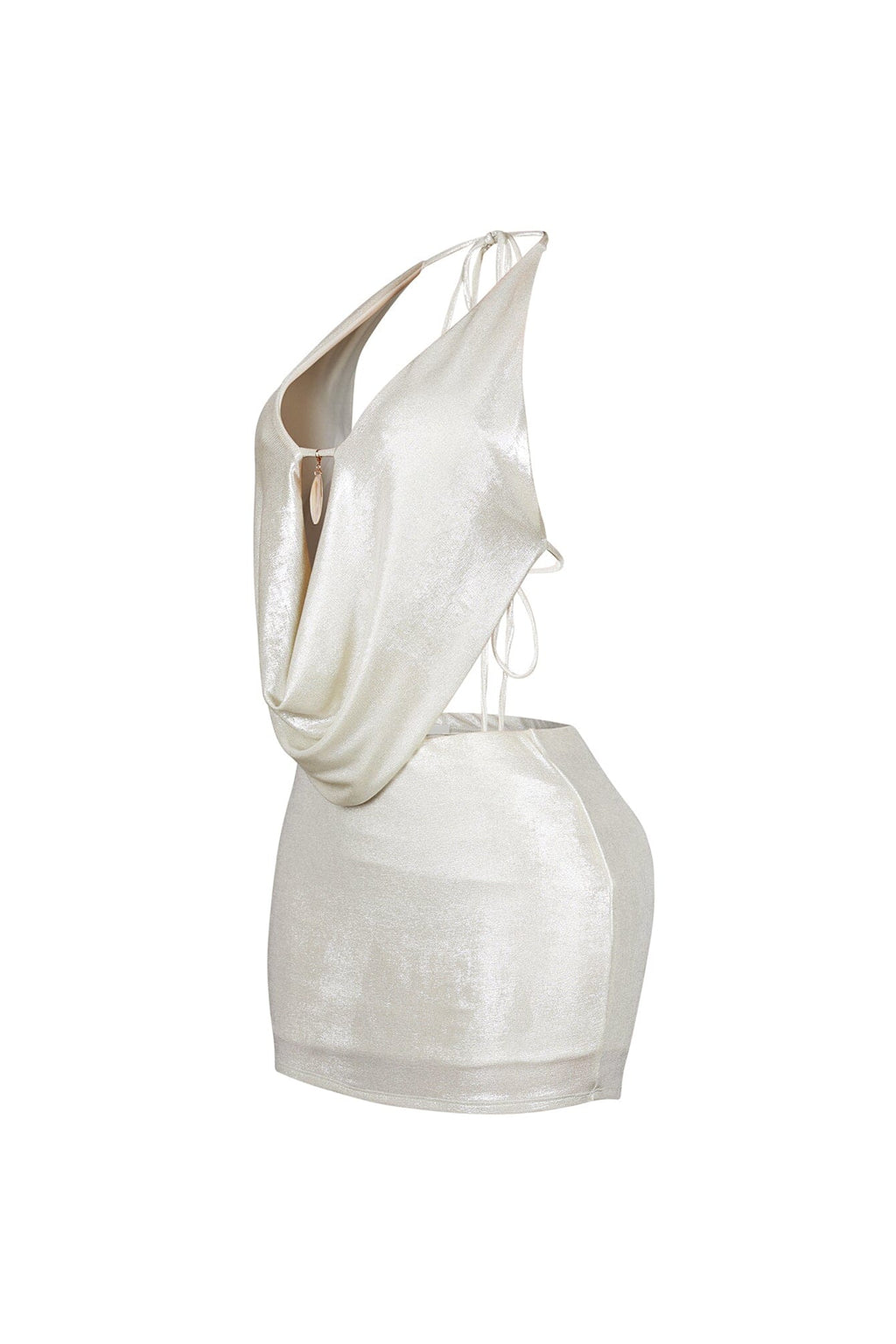 Marfil Seashell Metallic Halter Mini Dress