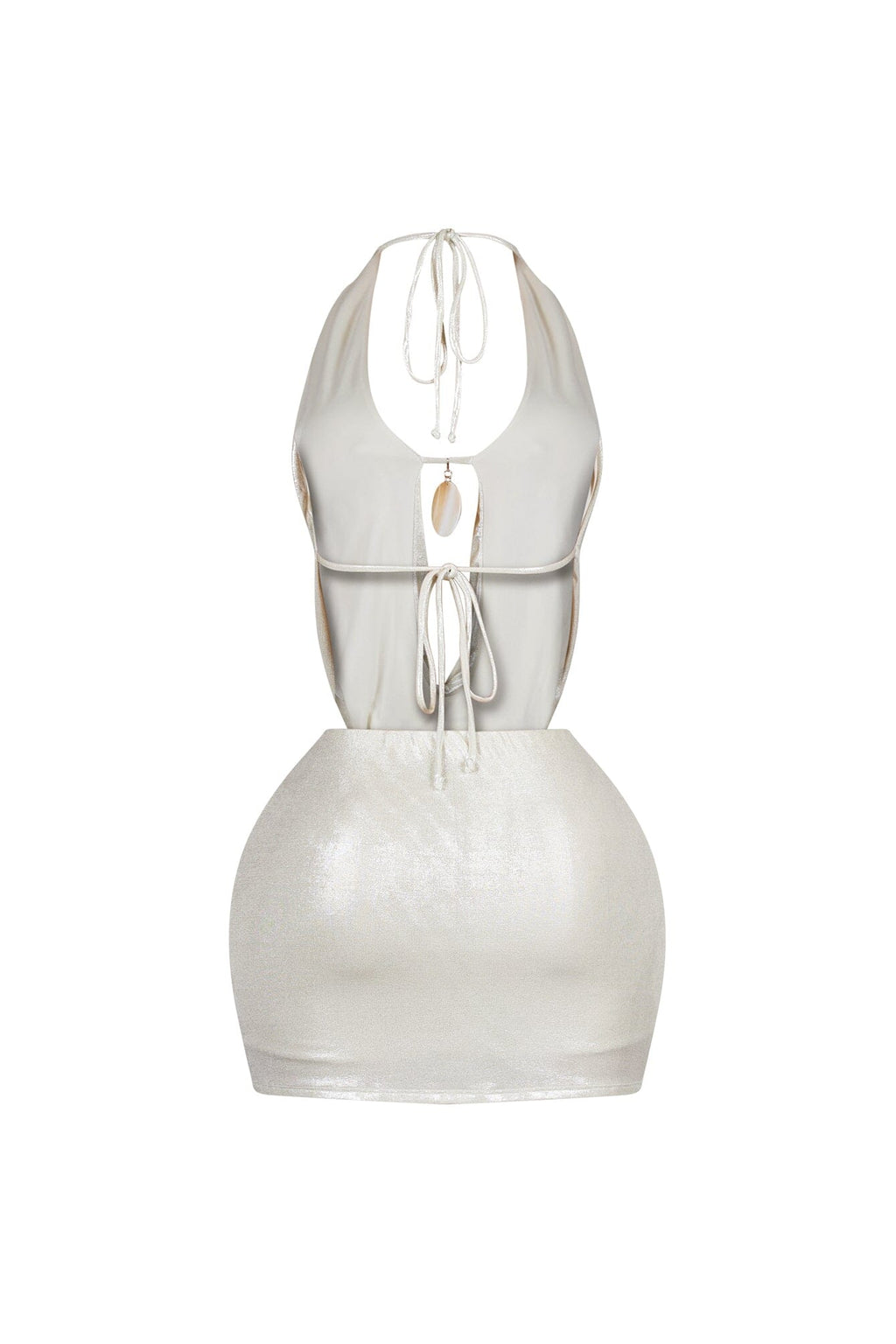 Marfil Seashell Metallic Halter Mini Dress