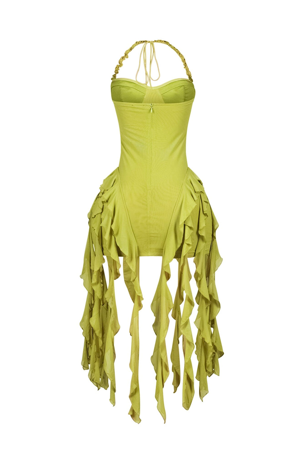 Rumba Mesh Ruffled Halter Dress
