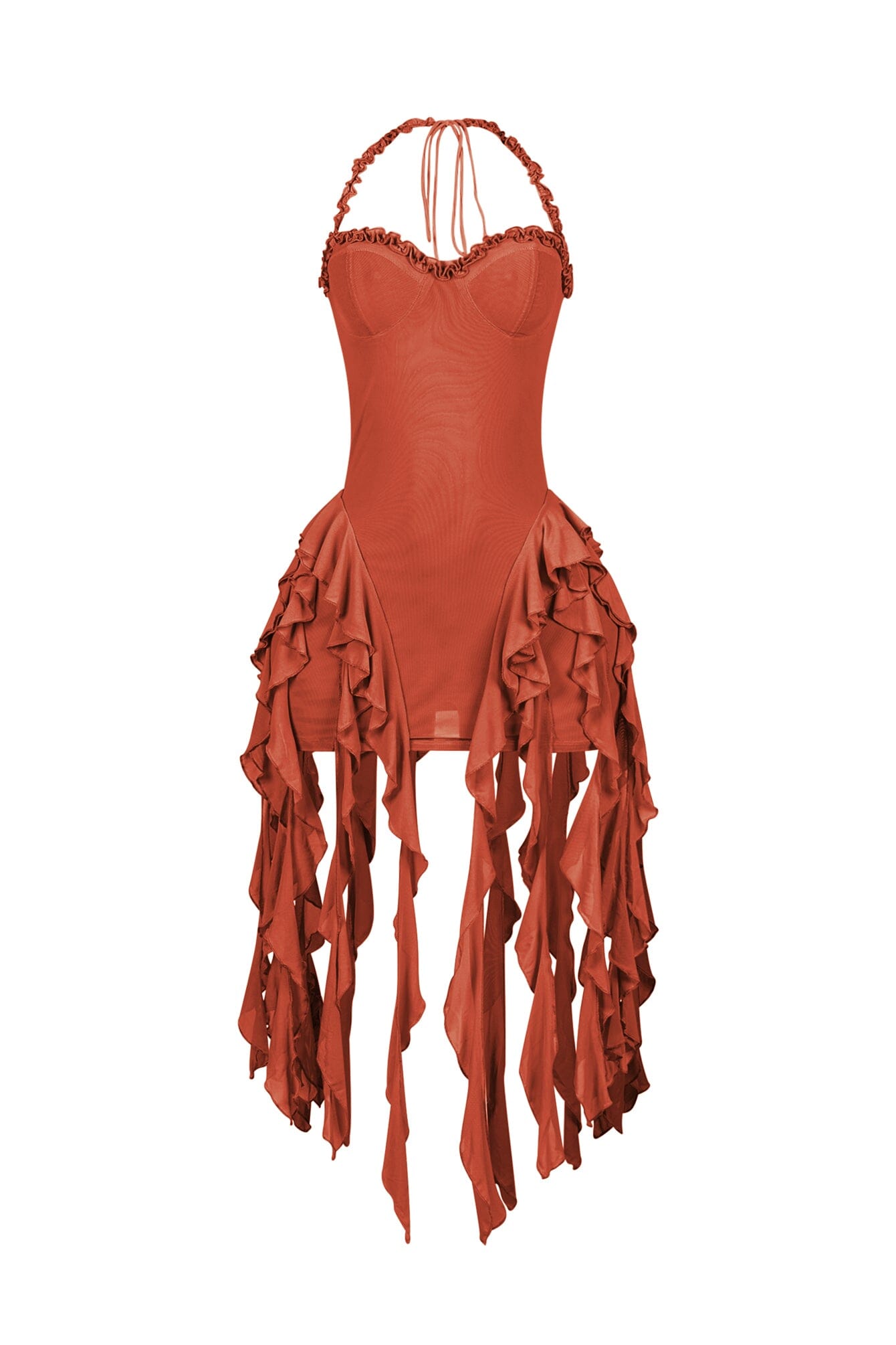 Rumba Mesh Ruffled Halter Dress