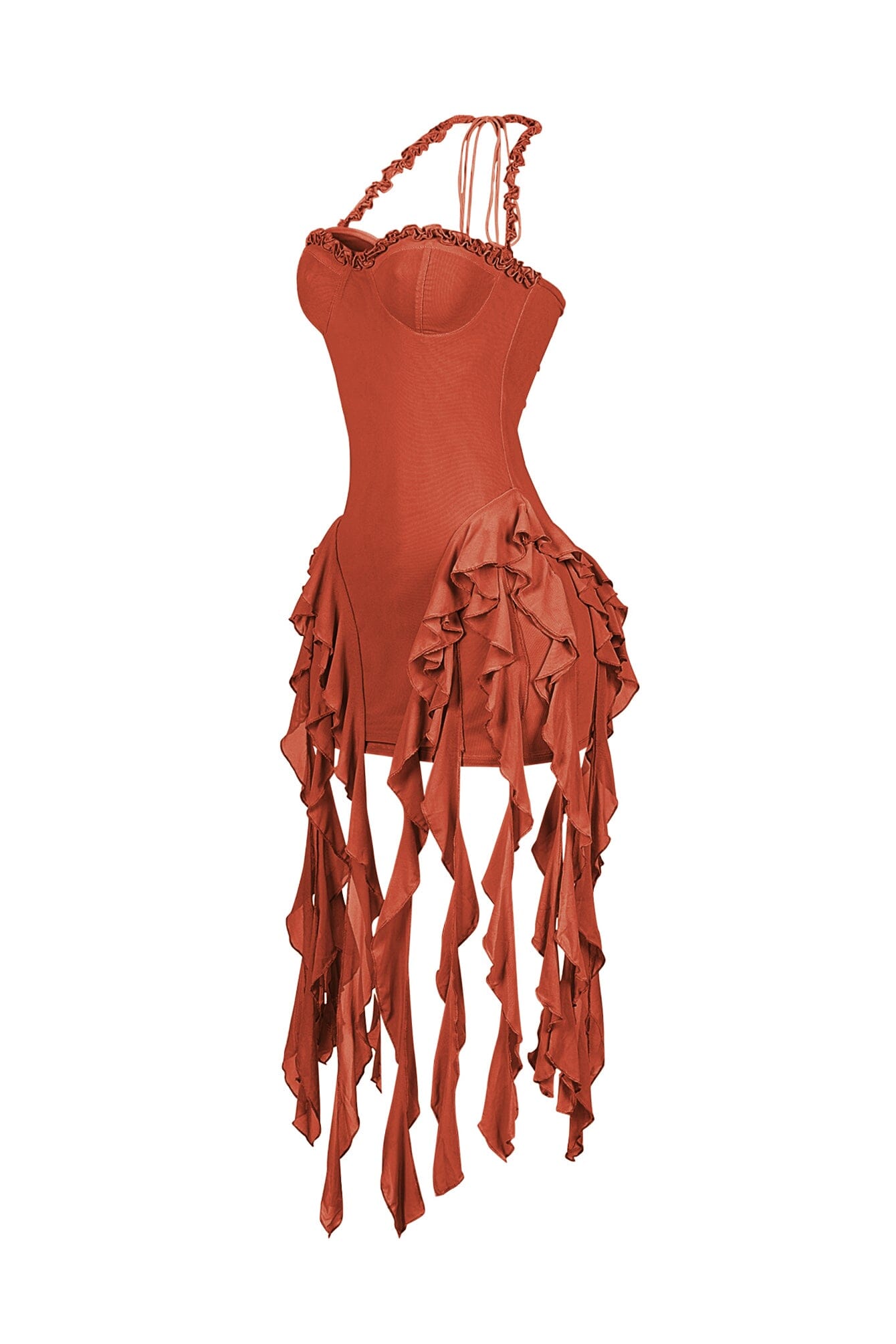 Rumba Mesh Ruffled Halter Dress