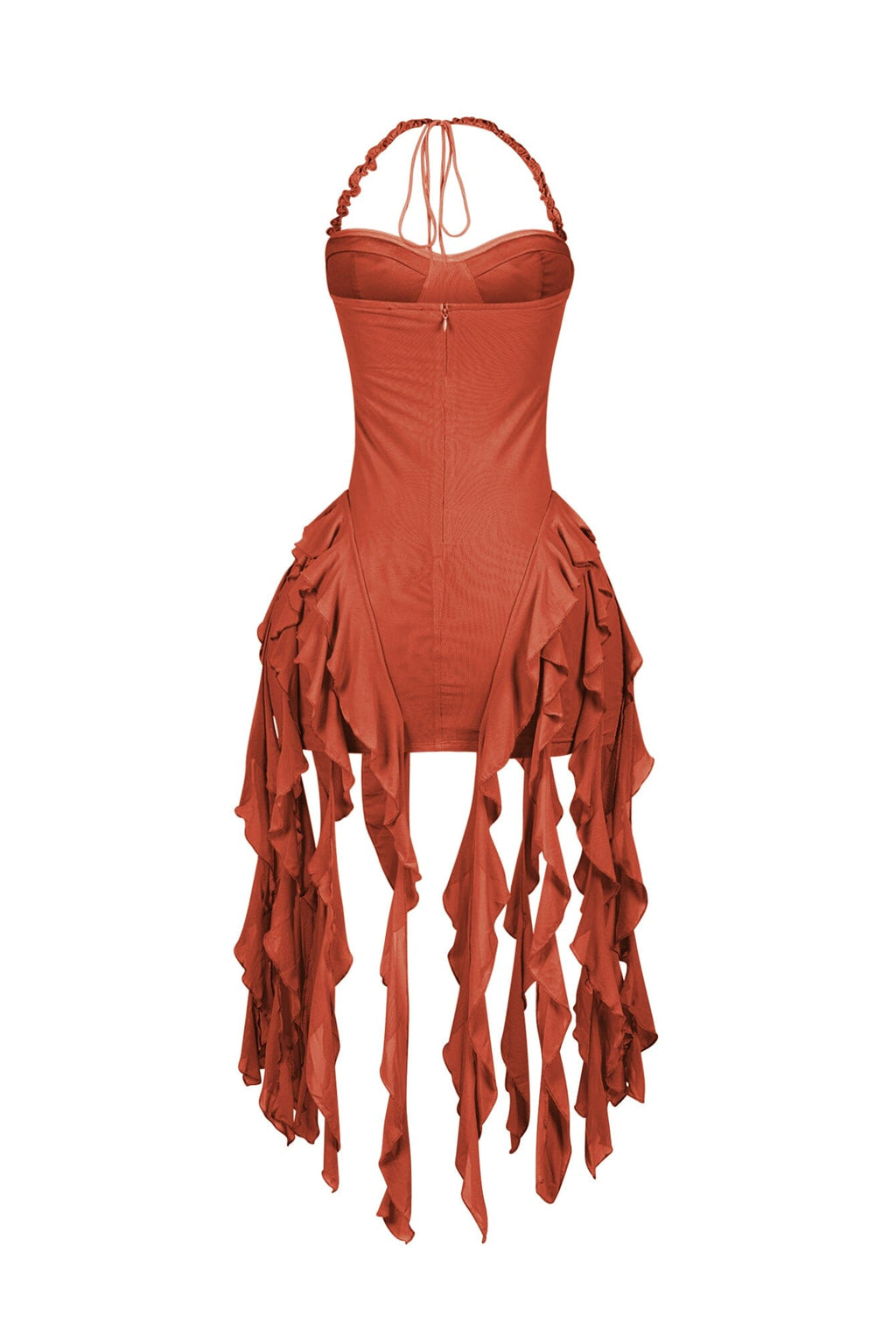 Rumba Mesh Ruffled Halter Dress