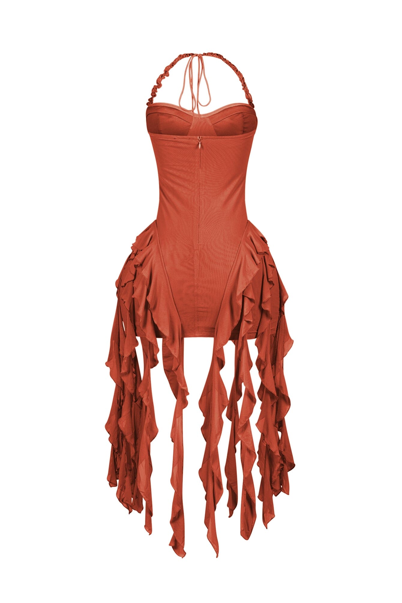 Rumba Mesh Ruffled Halter Dress