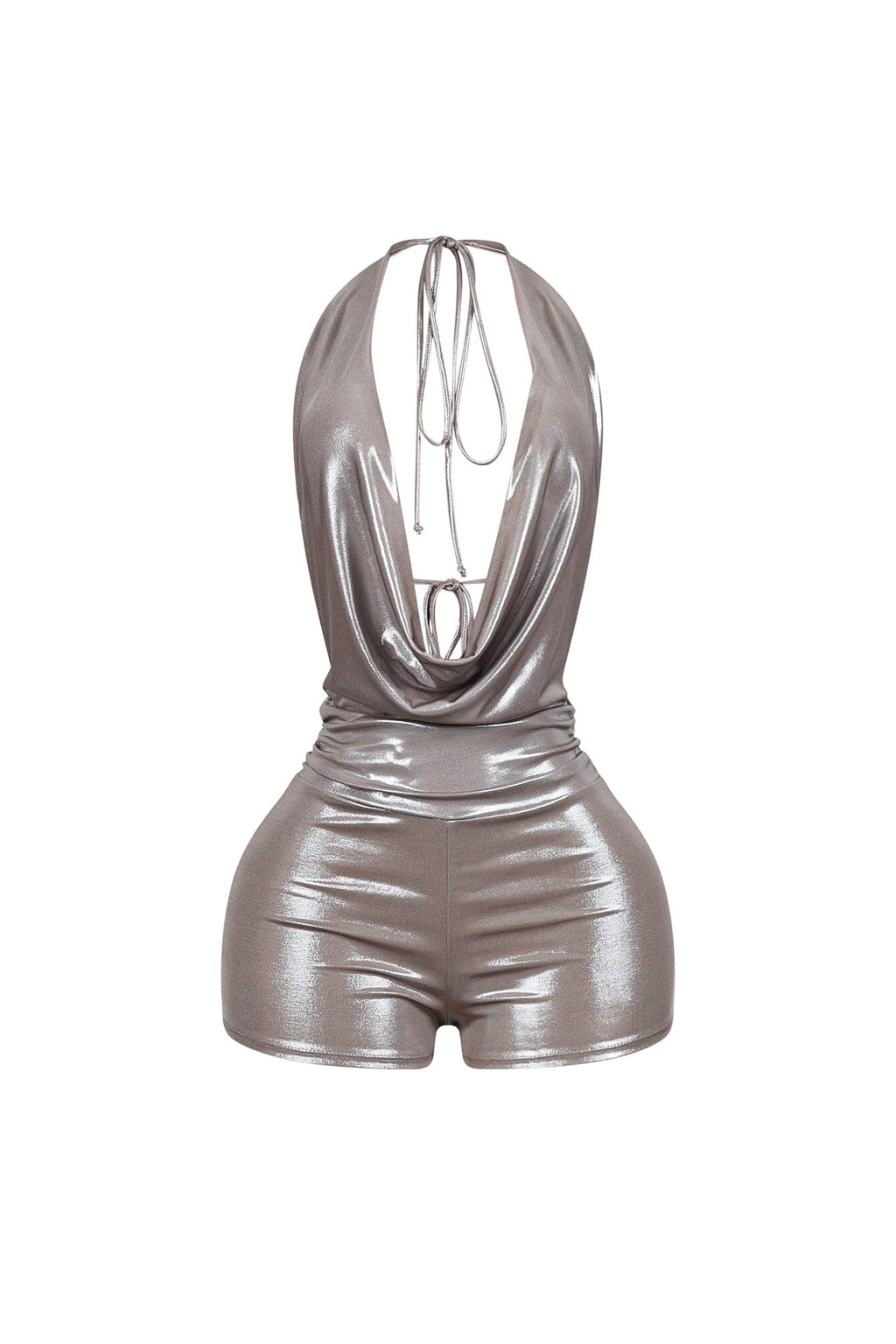 Backtie Foil Halter Slip Romper