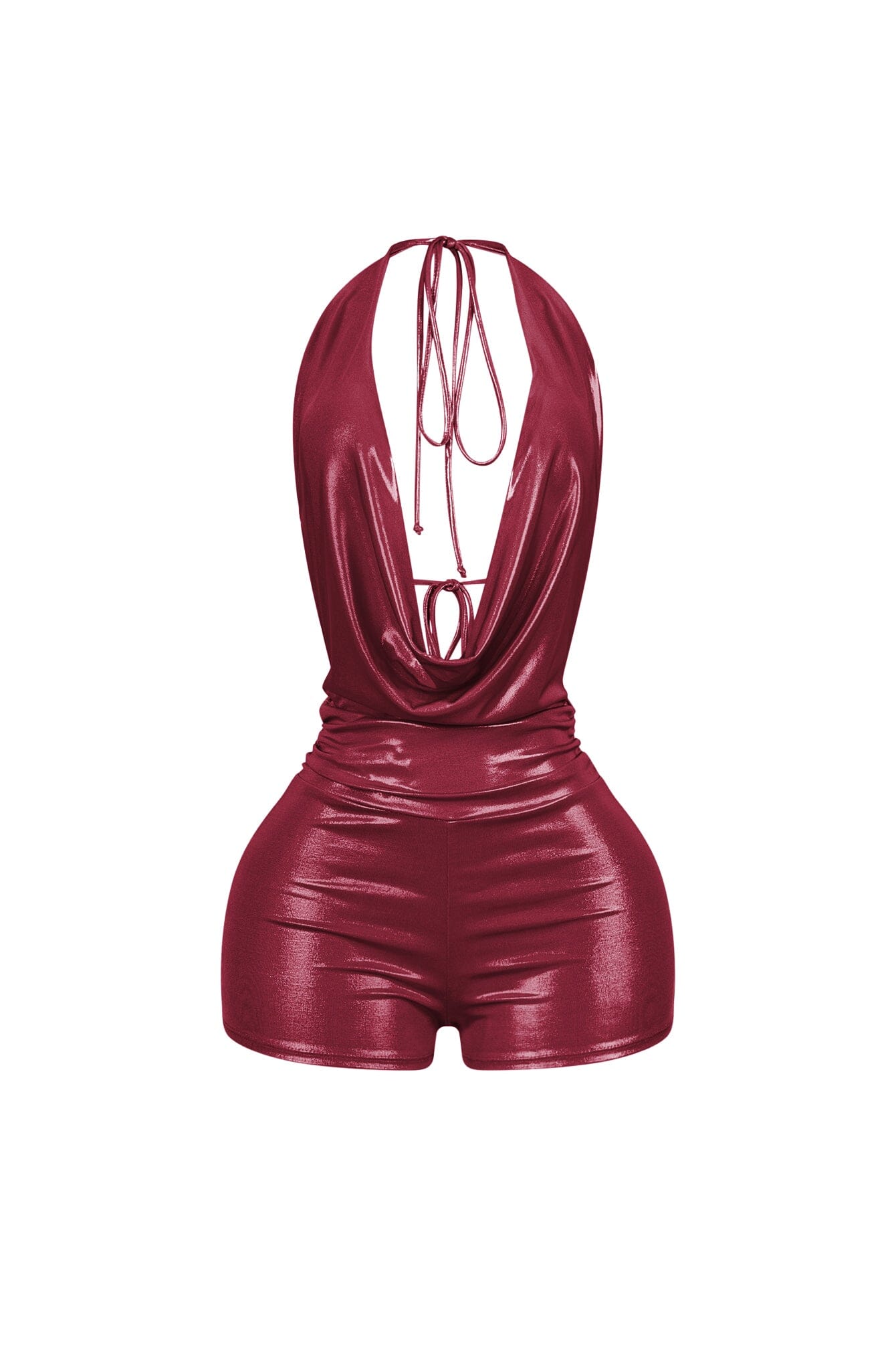 Backtie Foil Halter Slip Romper