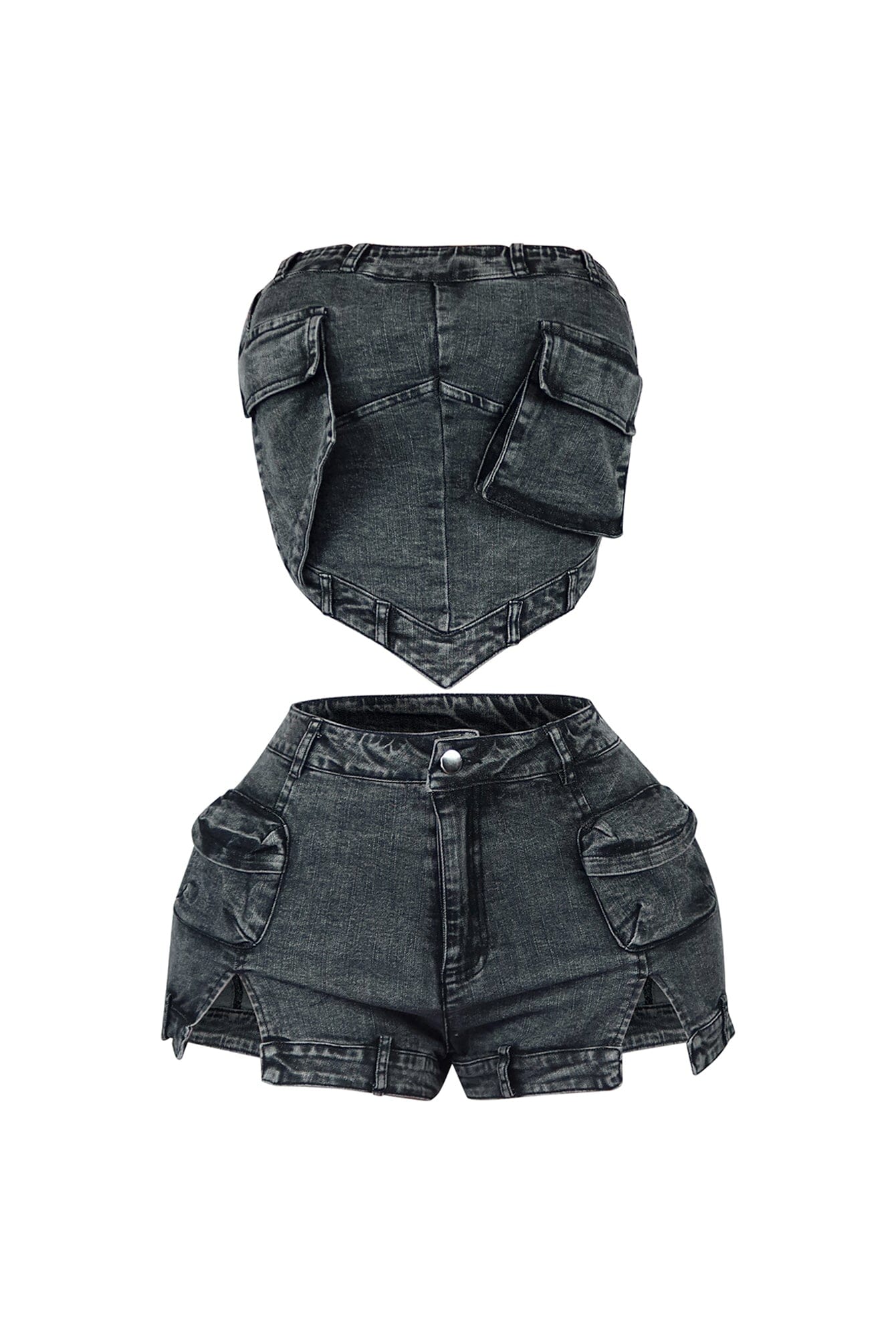Lana Washed Denim Top & Shorts SET