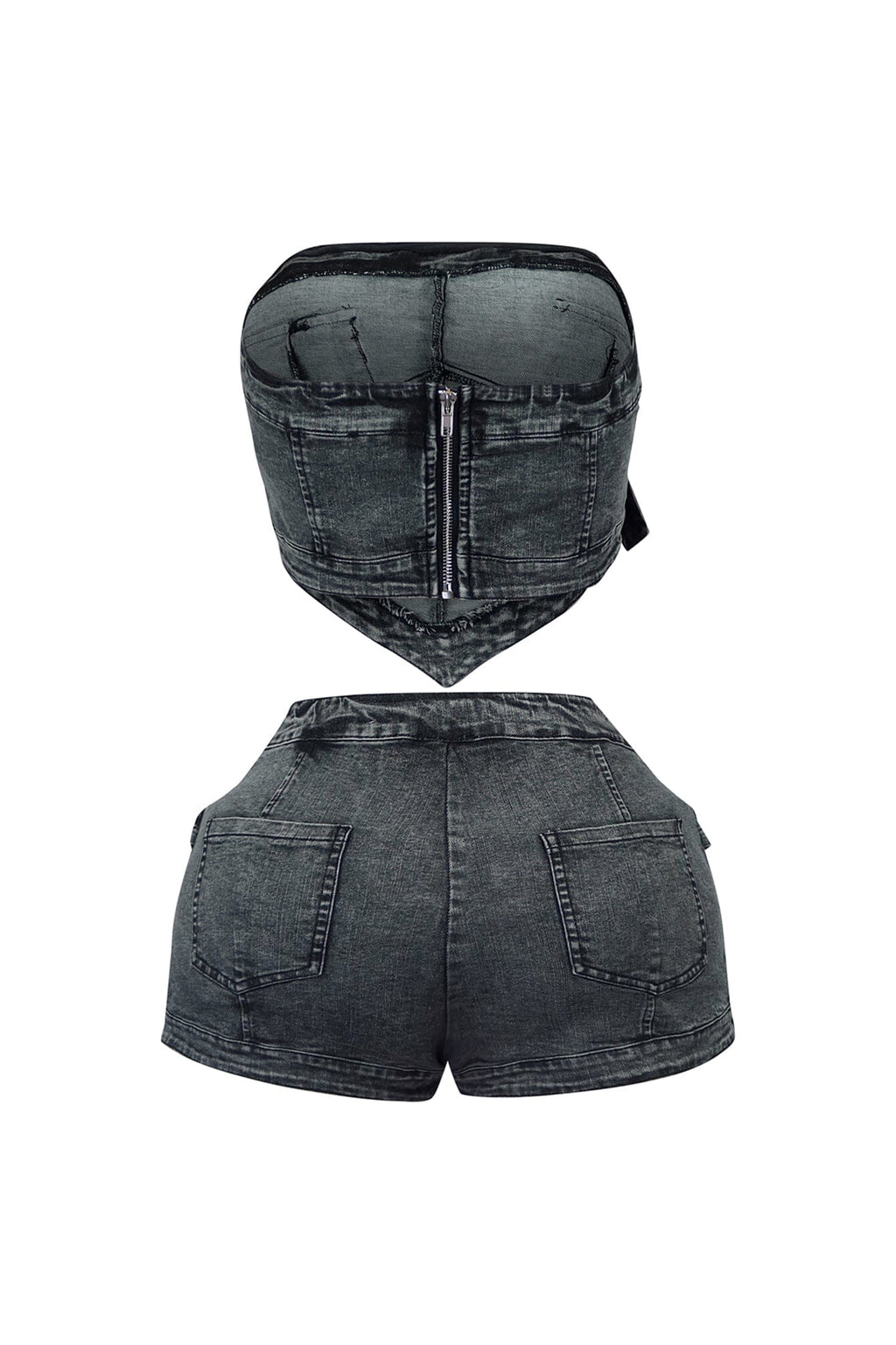 Lana Washed Denim Top & Shorts SET