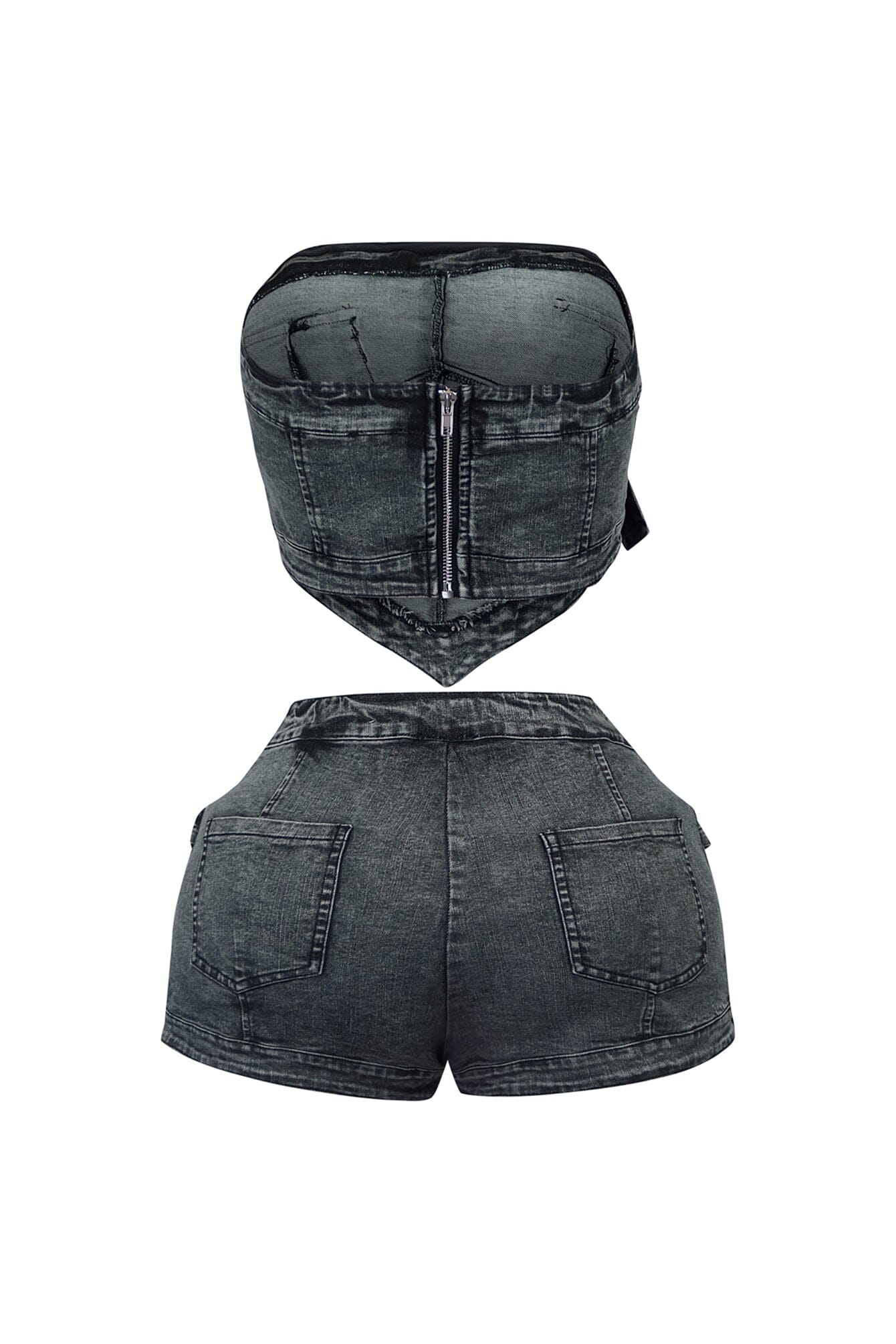 Lana Washed Denim Top & Shorts SET