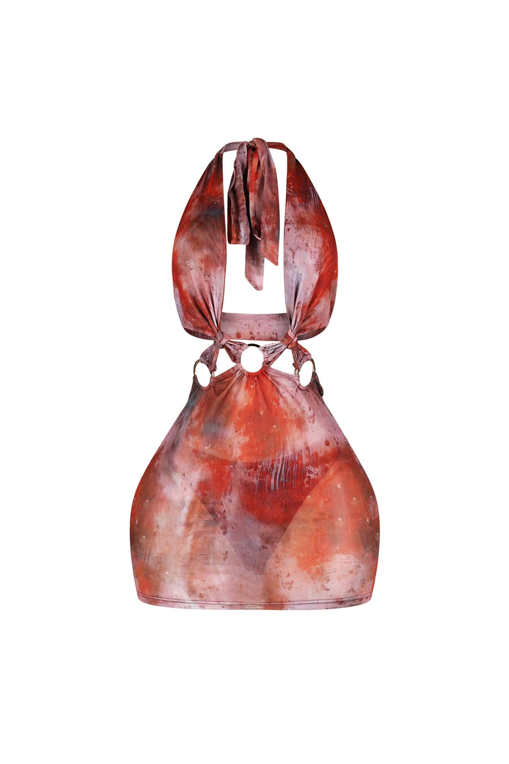 Exotic Mesh Print Cut Out Mini Dress