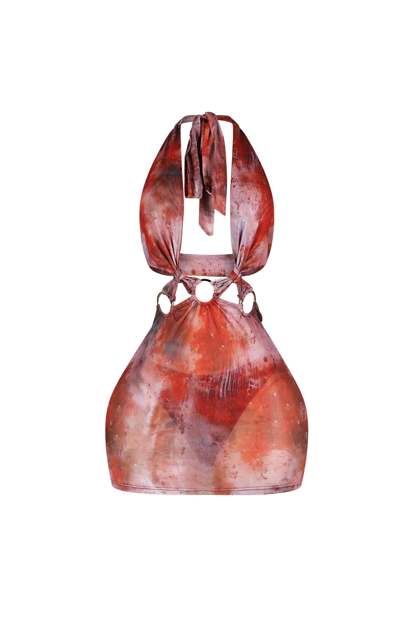 Exotic Mesh Print Cut Out Mini Dress