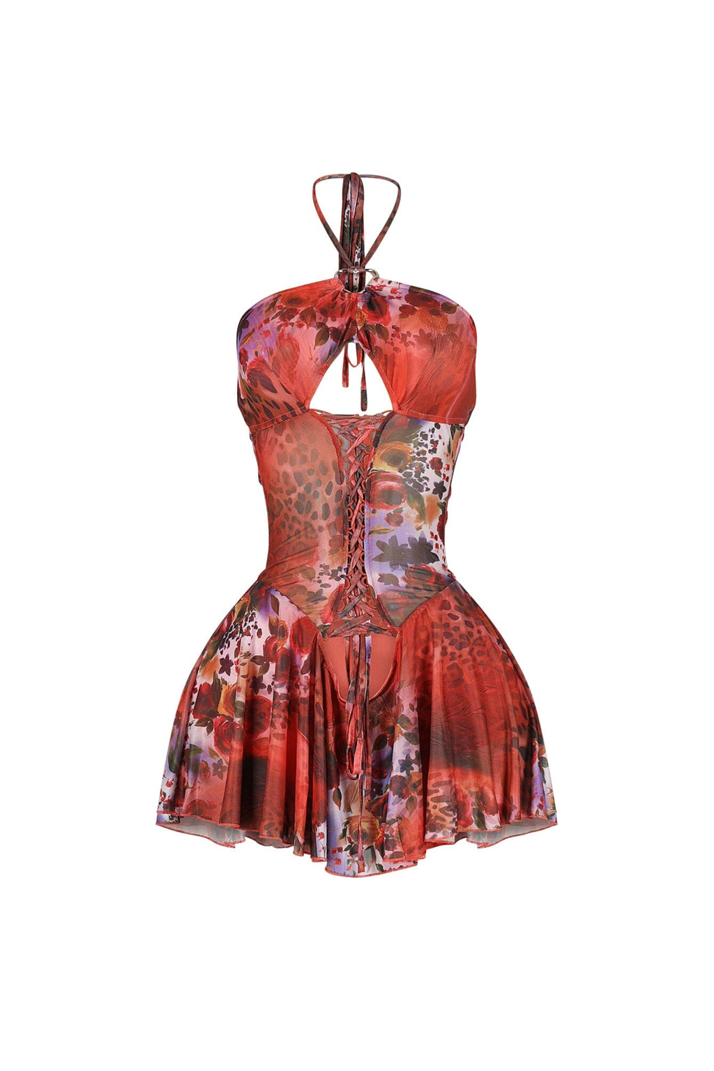 Sweetheart Mesh Print Mini Dress