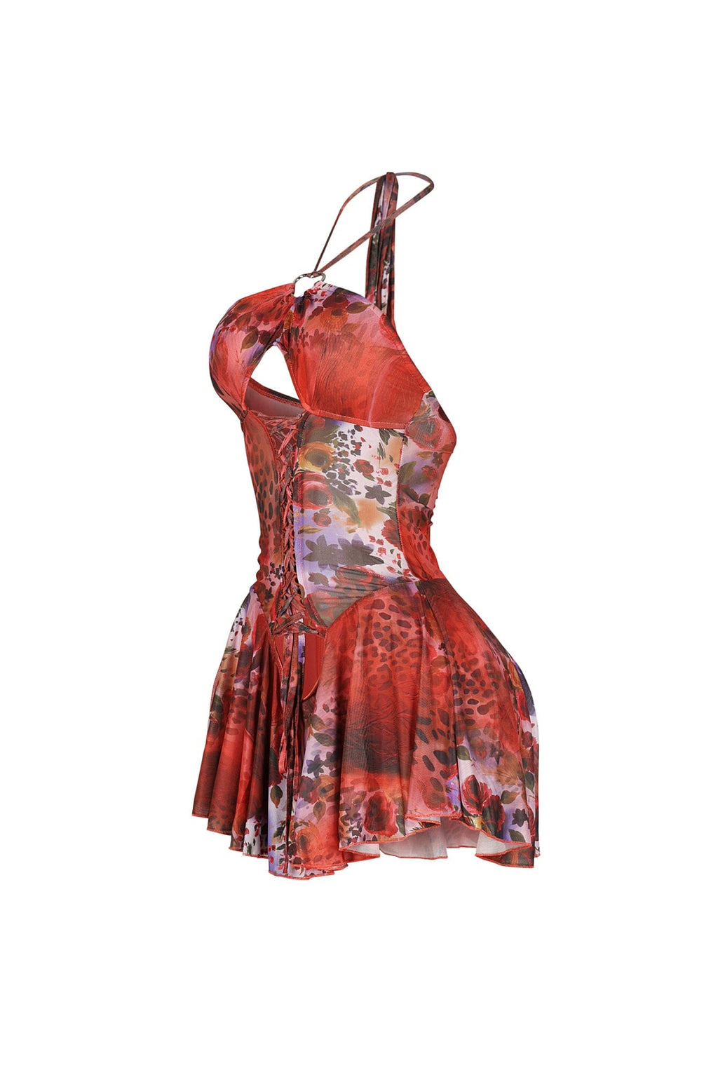 Sweetheart Mesh Print Mini Dress