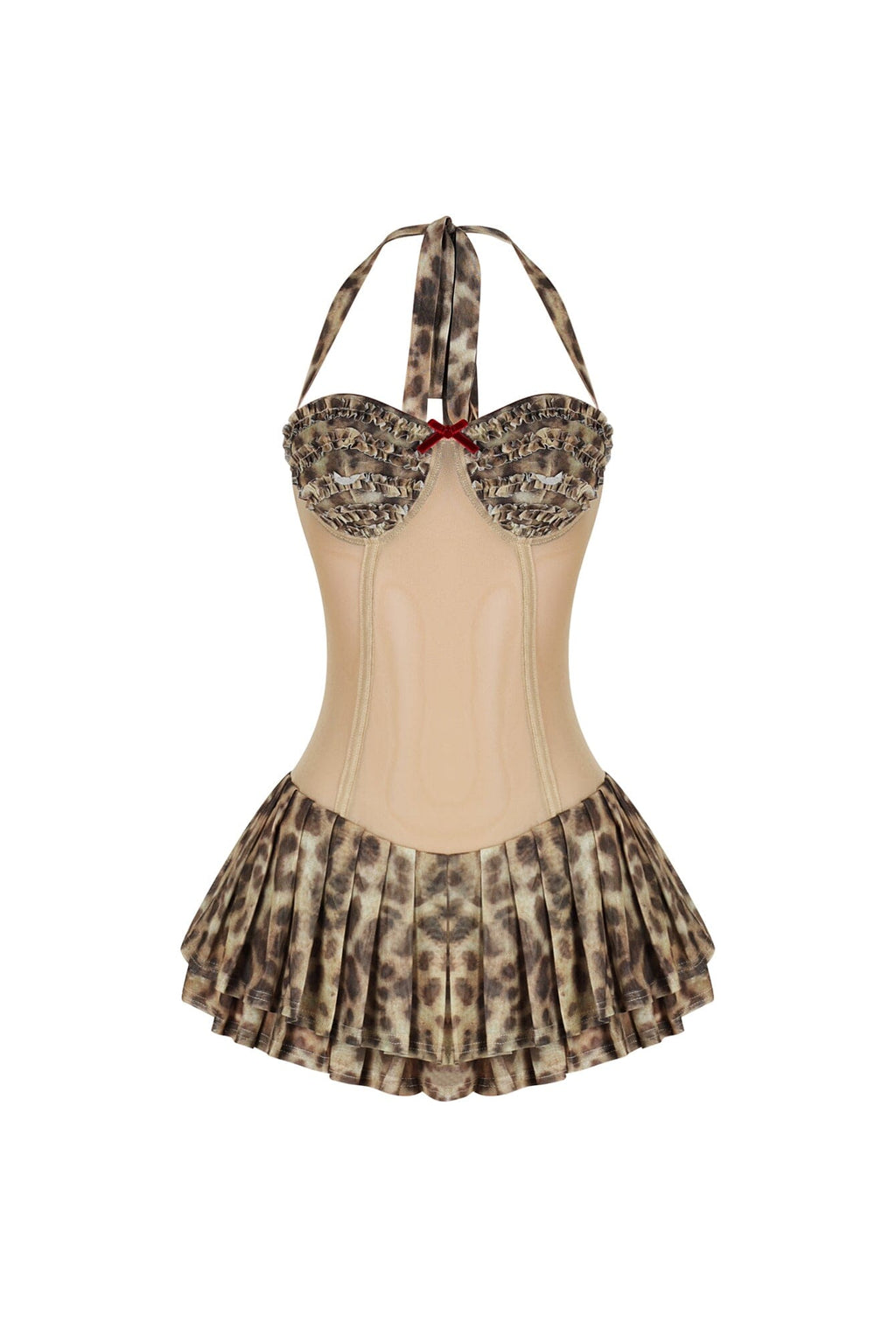 Her Contrast Mesh Leopard Mini Dress