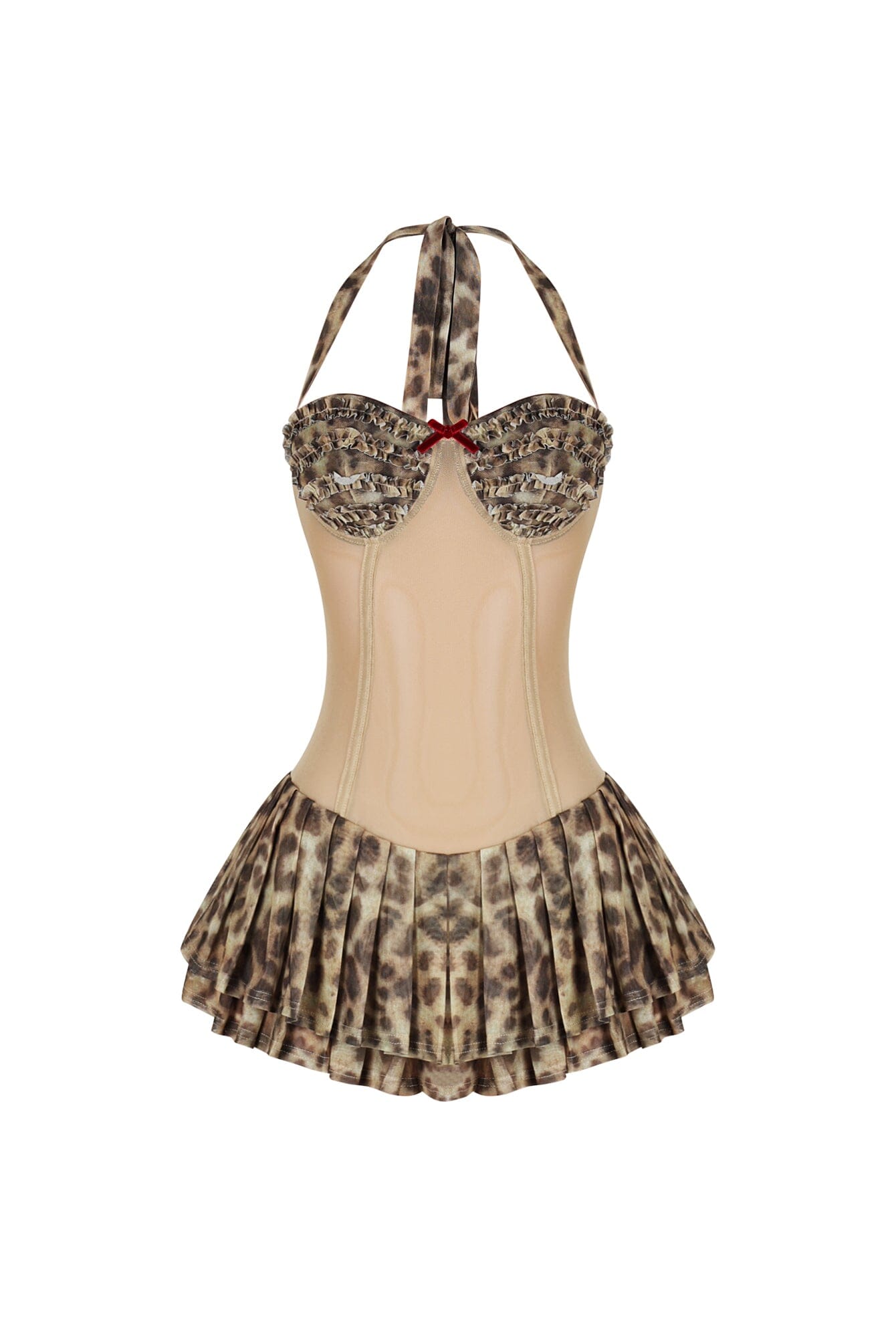 Her Contrast Mesh Leopard Mini Dress