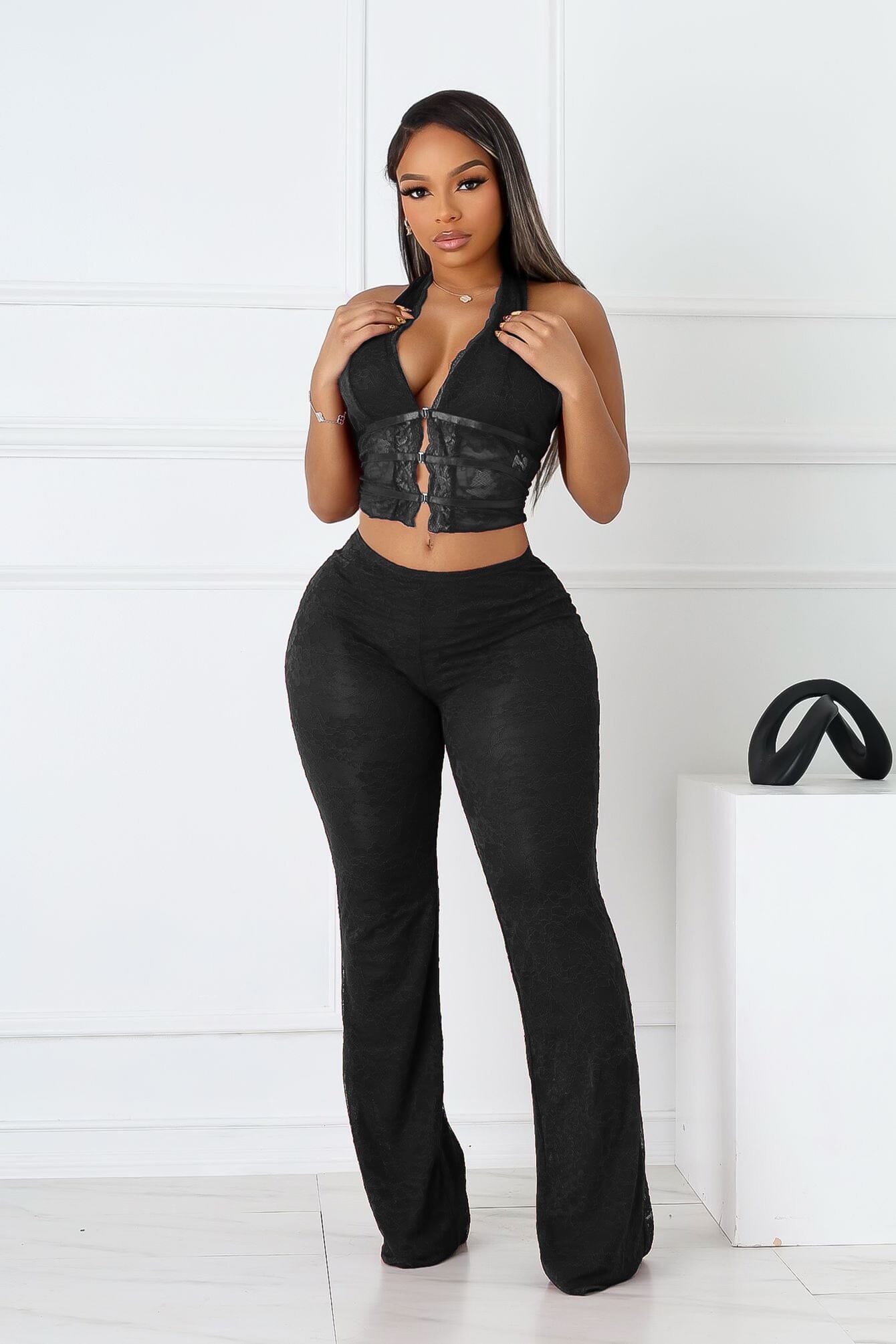 Backstage Lace Halter Top & Pants SET