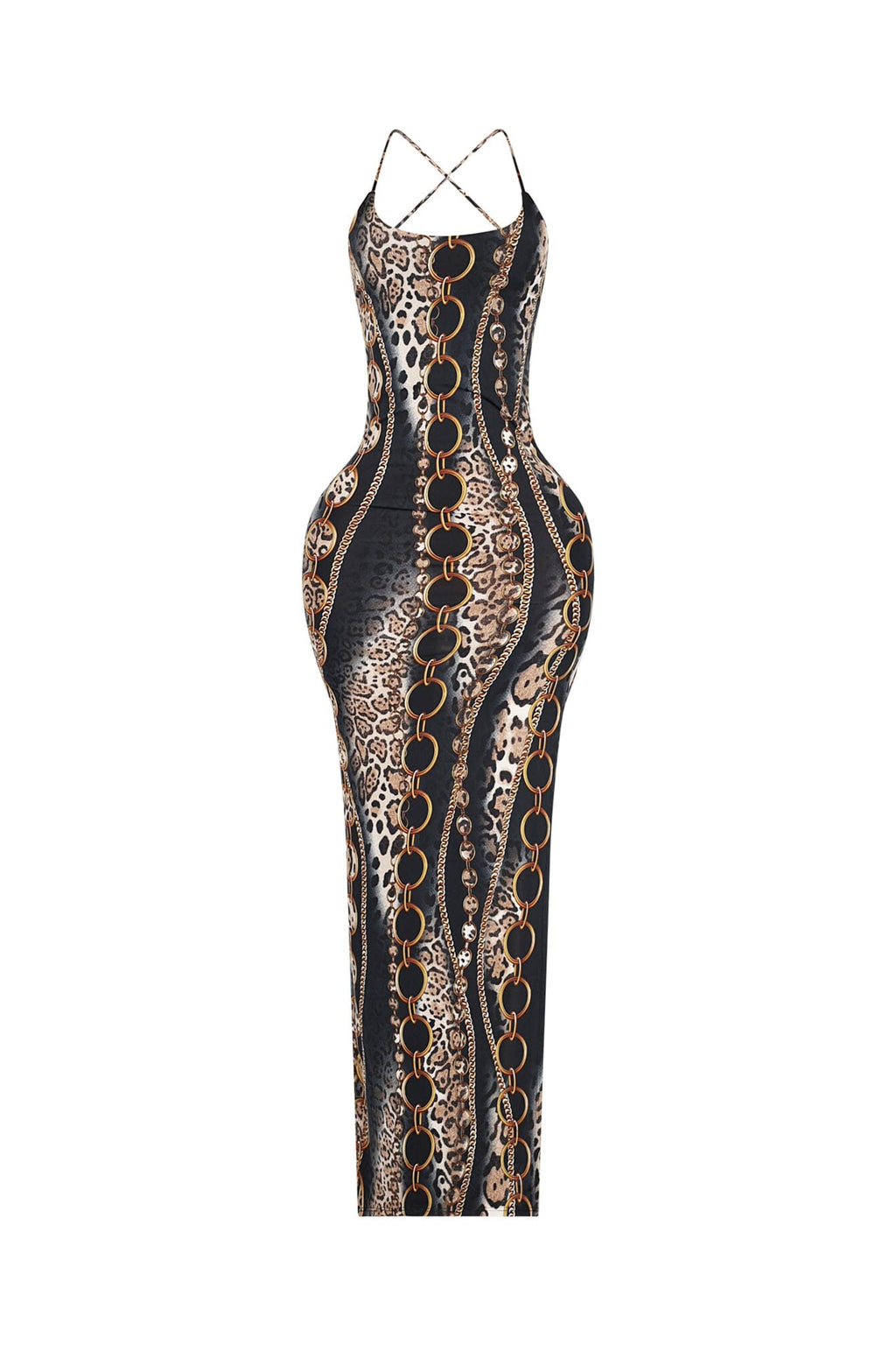 Baroque Blaze Printed Backless Maxi Dress