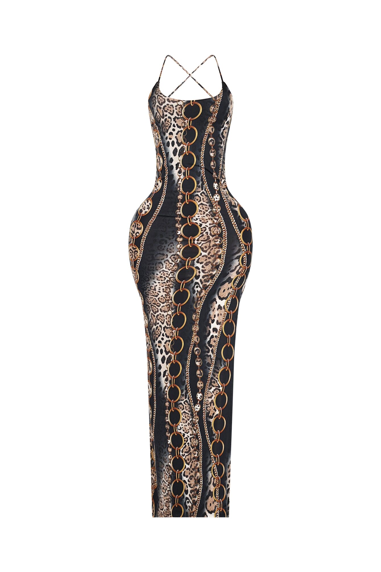 Baroque Blaze Printed Backless Maxi Dress