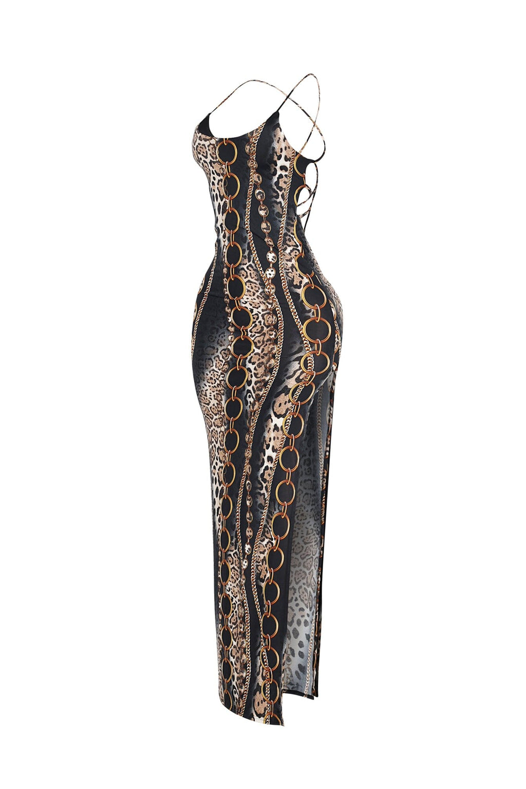 Baroque Blaze Printed Backless Maxi Dress