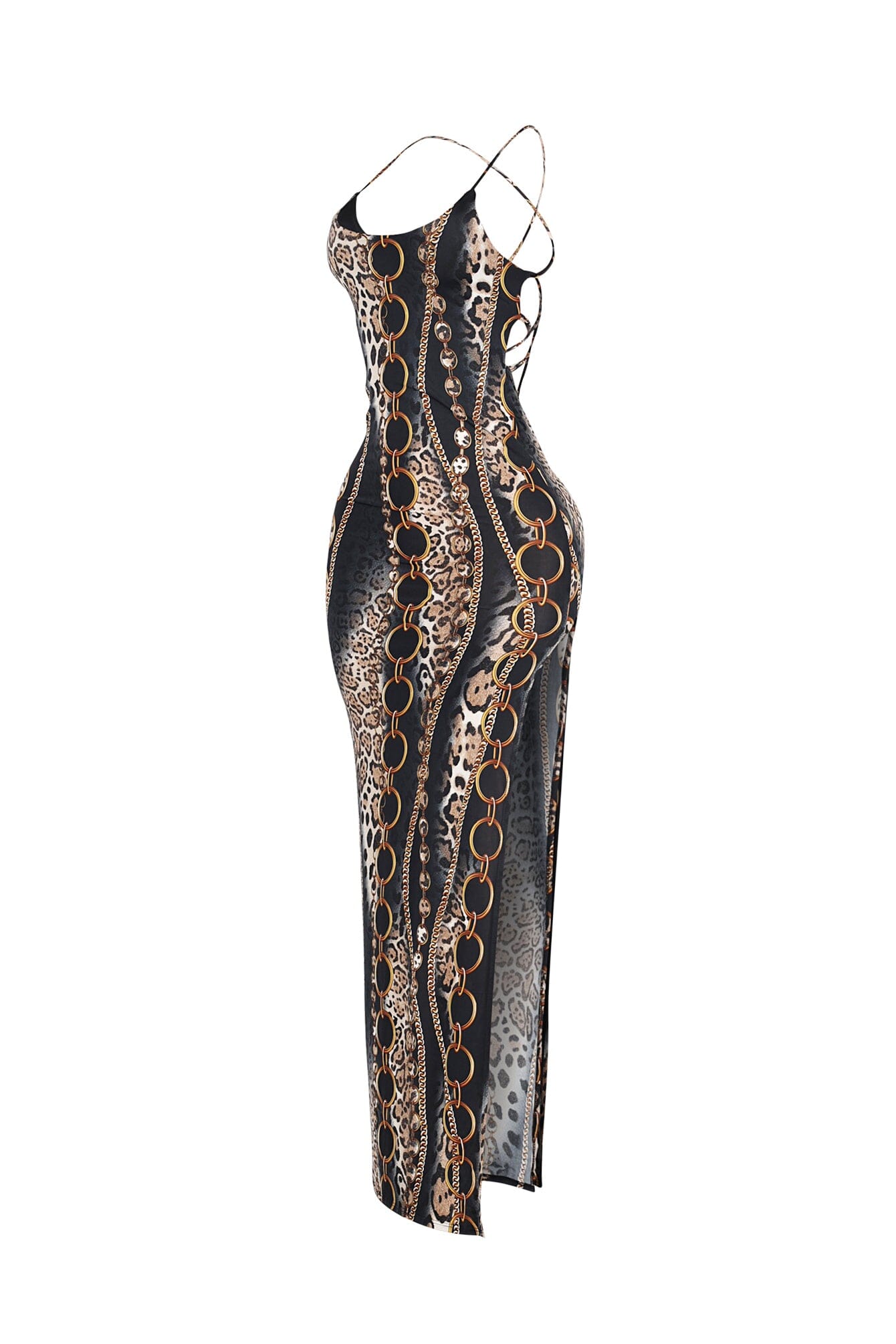 Baroque Blaze Printed Backless Maxi Dress