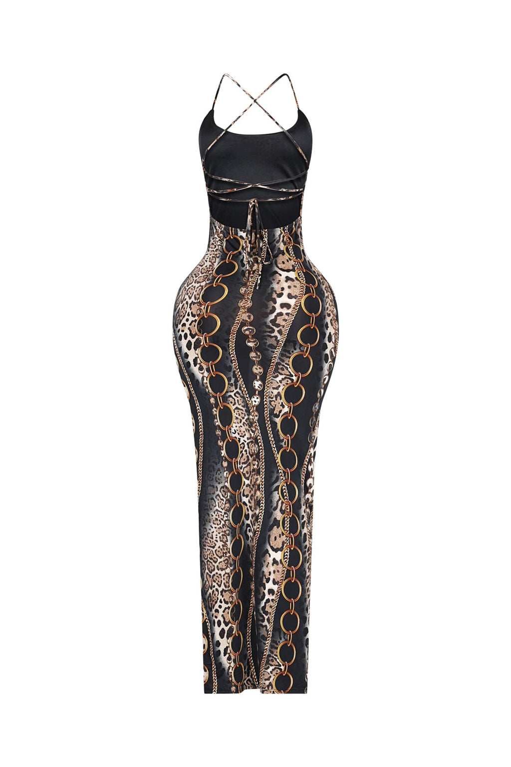 Baroque Blaze Printed Backless Maxi Dress
