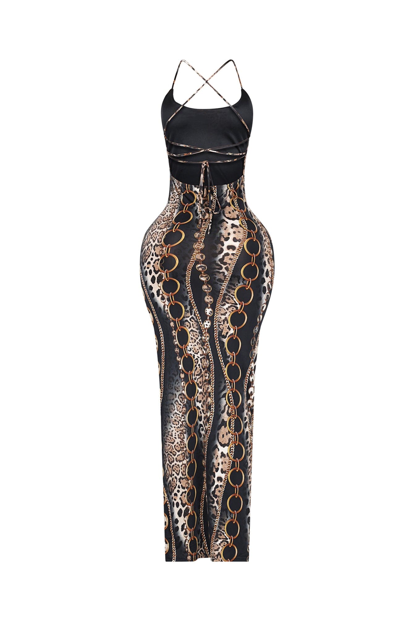Baroque Blaze Printed Backless Maxi Dress
