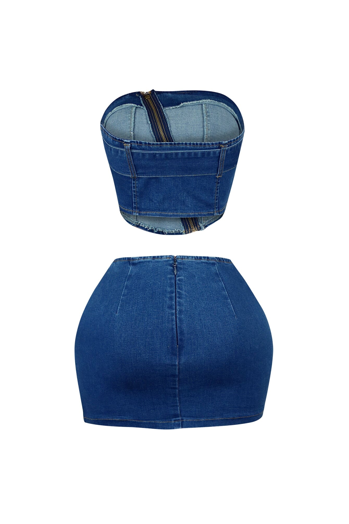 Jade Denim Belted Tube Top & Skirt SET
