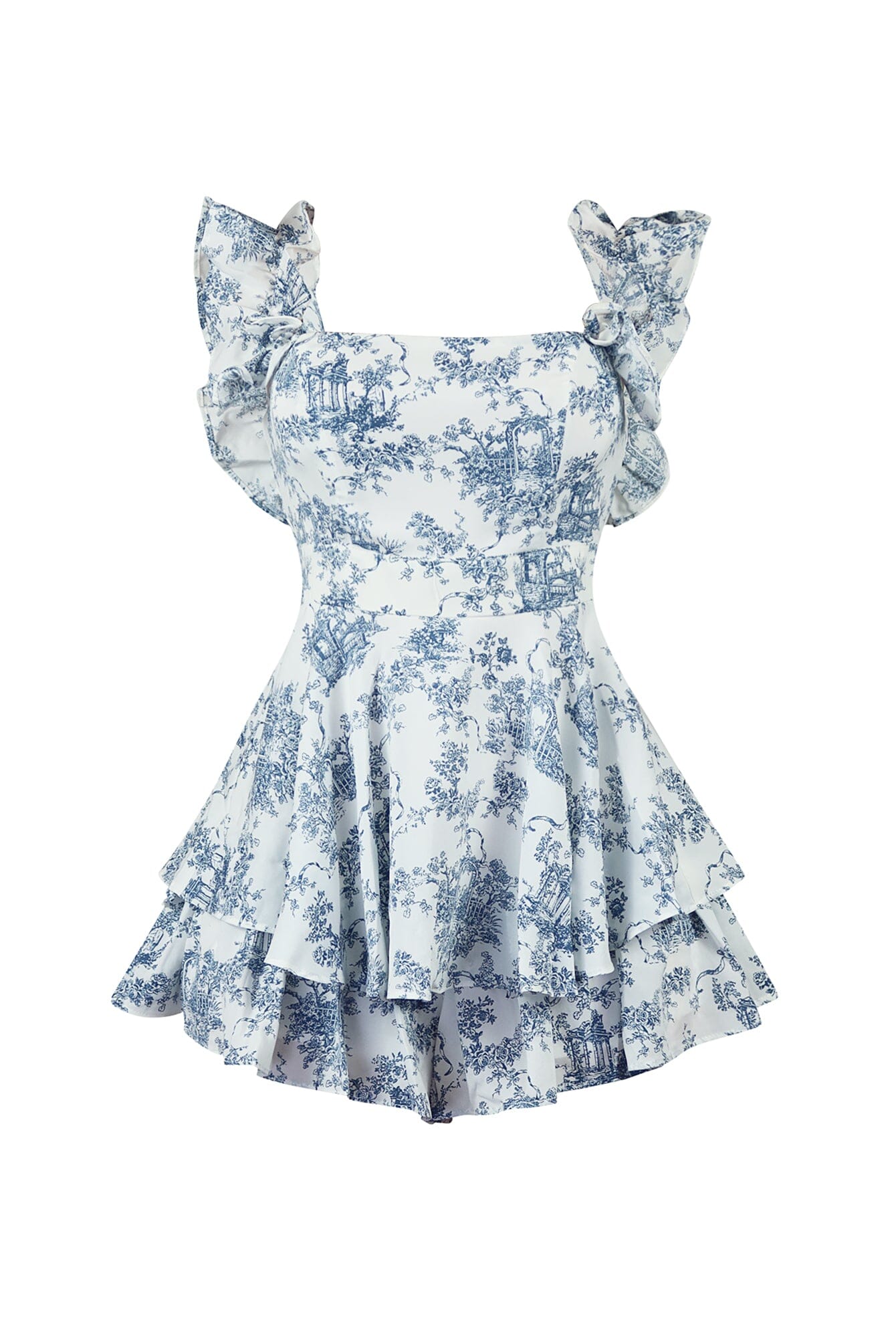 Sophia Print Off Shoulder Woven Ruffled Romper