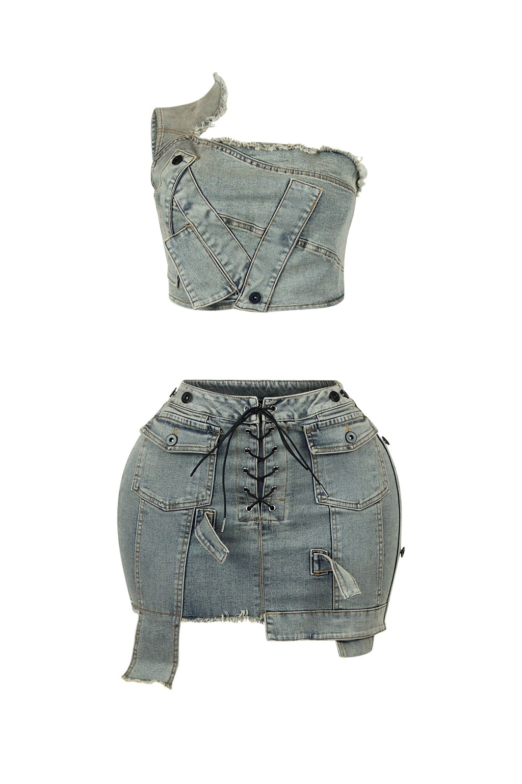 Valerie Vintage Wash One Shoulder Top & Skirt SET