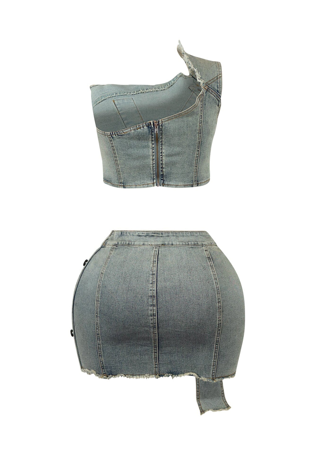 Valerie Vintage Wash One Shoulder Top & Skirt SET