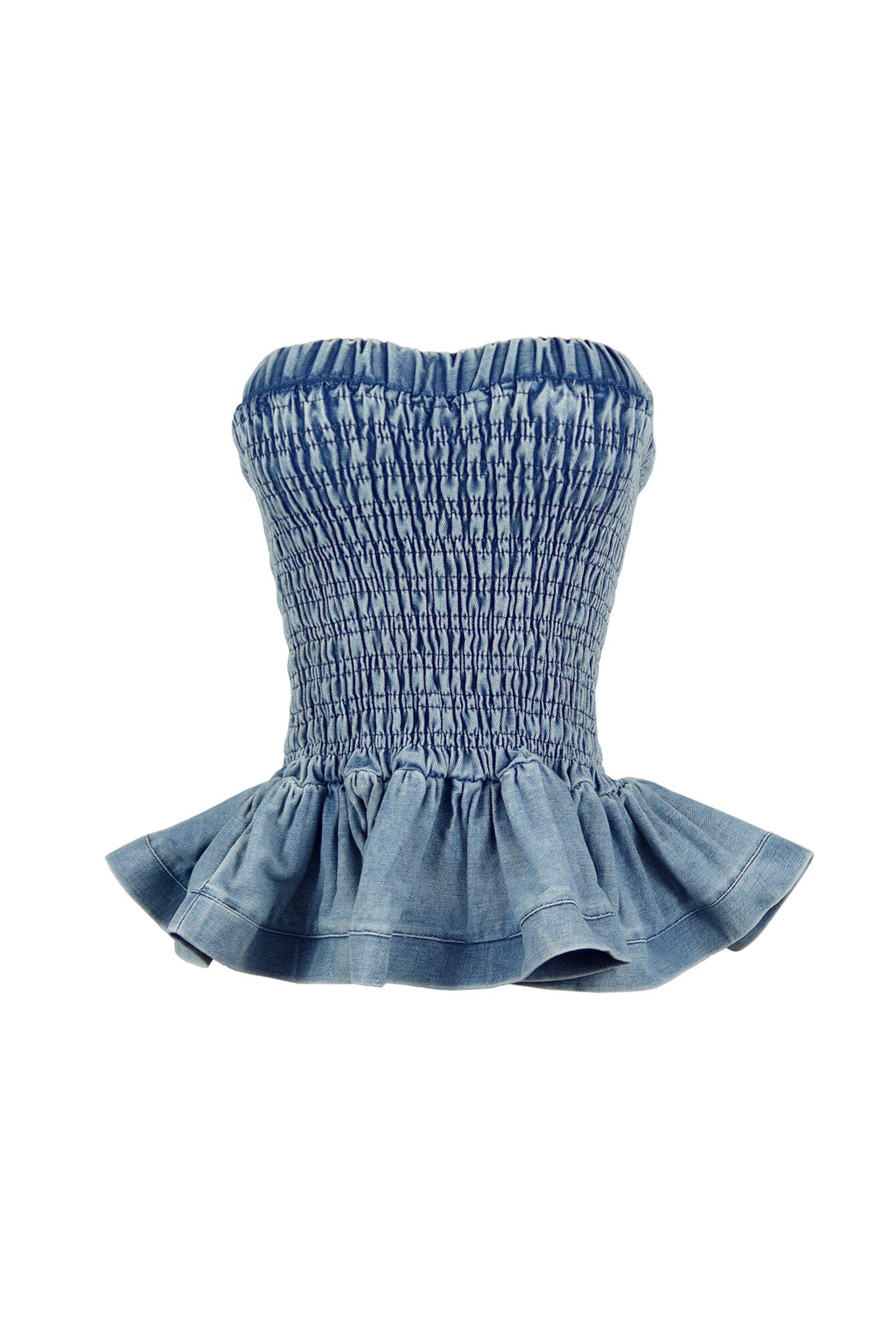 Helena Washed Denim Smocking Tube Top