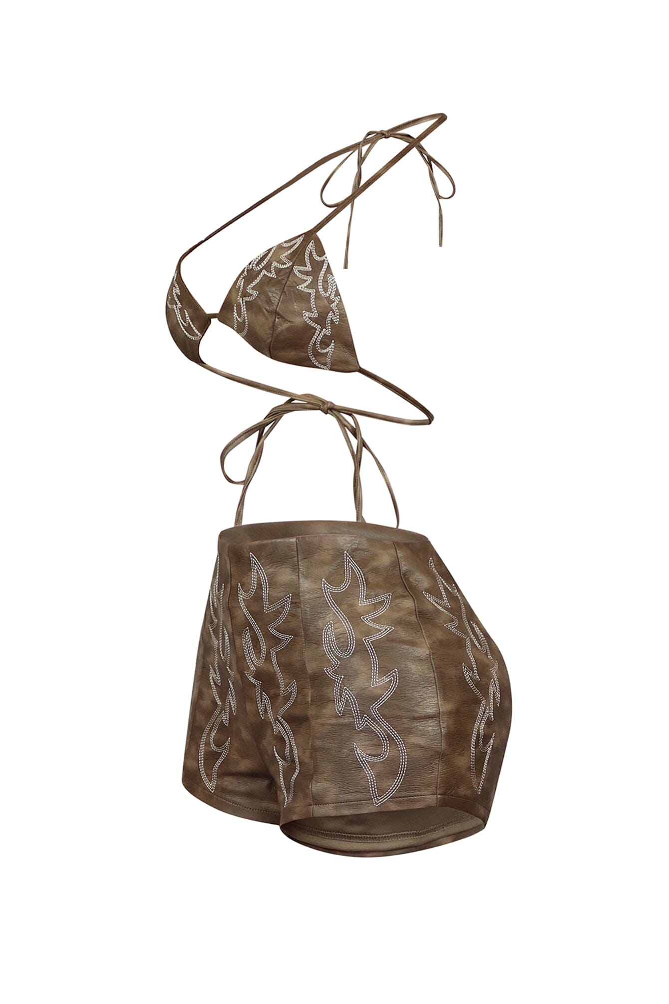 Saddle PU Western Bra Top & Shorts SET