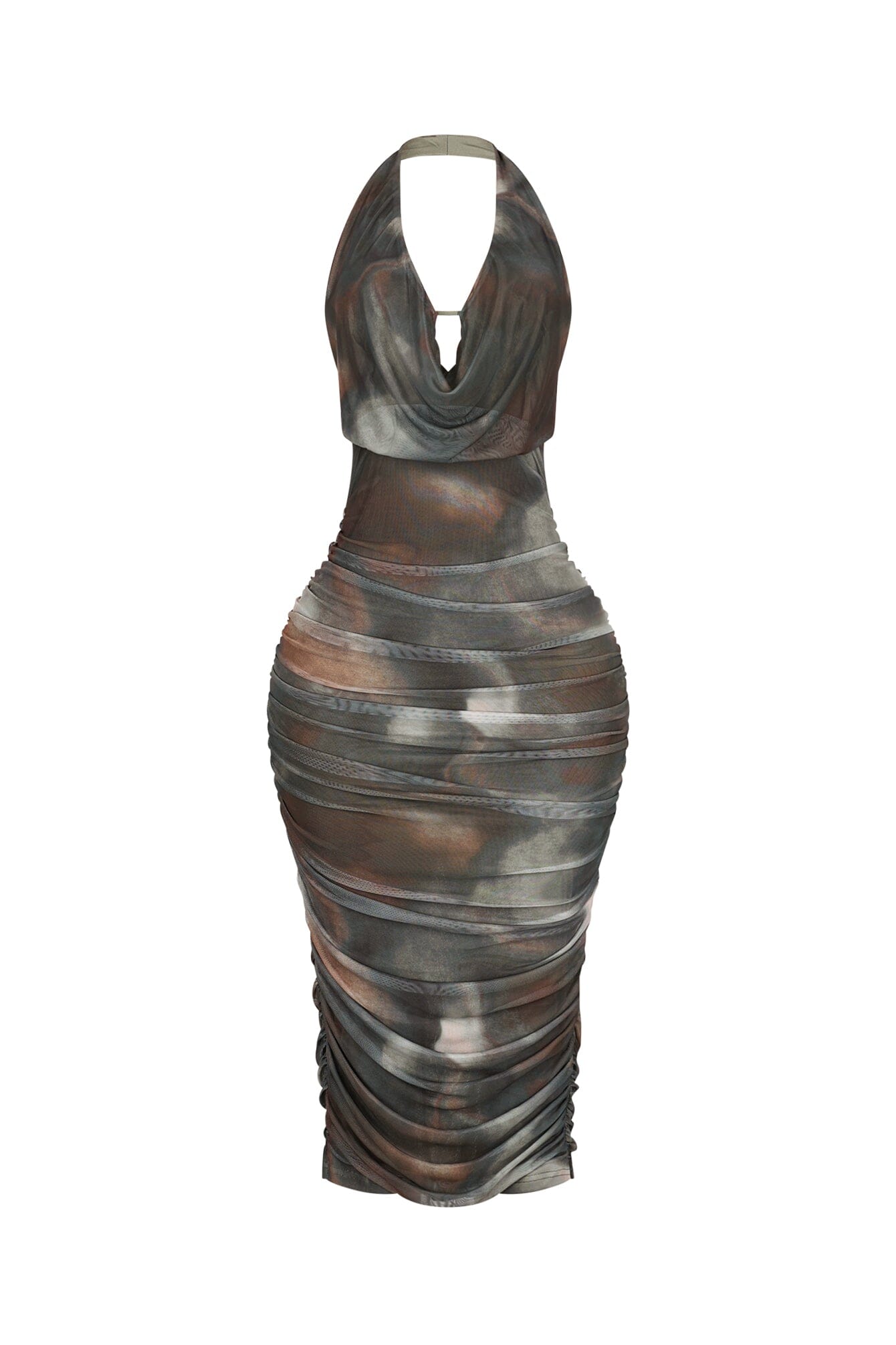 Olivine Mesh Print Ruched Dress