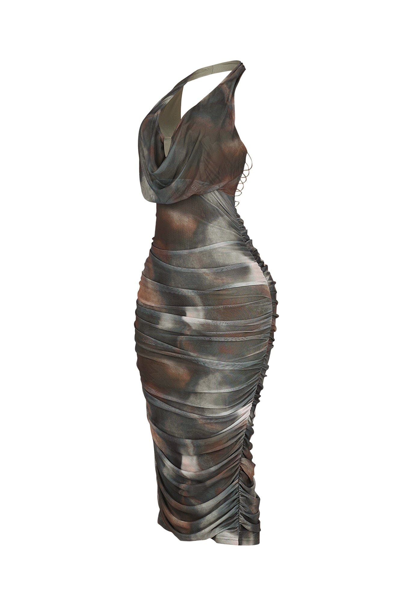 Olivine Mesh Print Ruched Dress