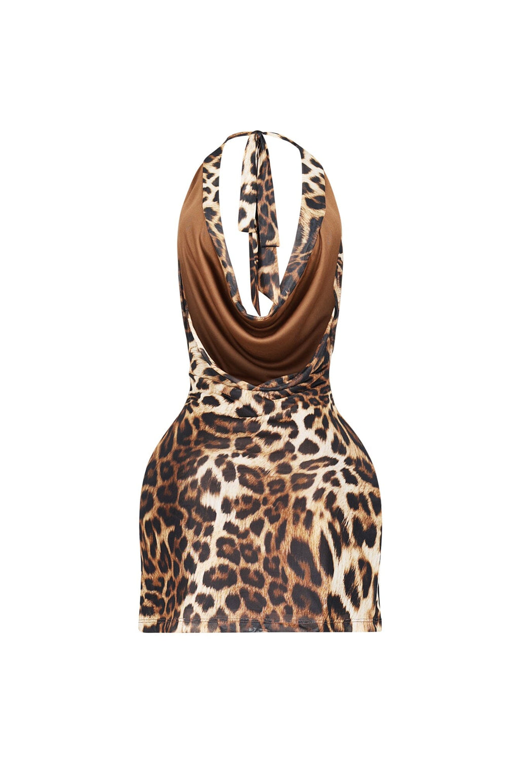 Astrella Leopard Cowl Neck Mini Dress