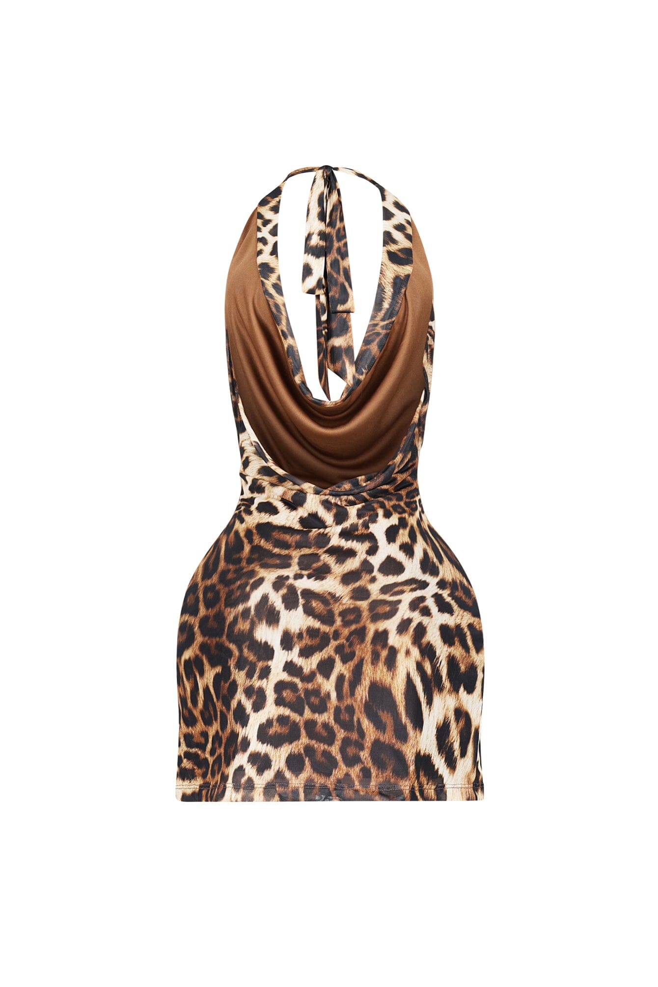 Astrella Leopard Cowl Neck Mini Dress