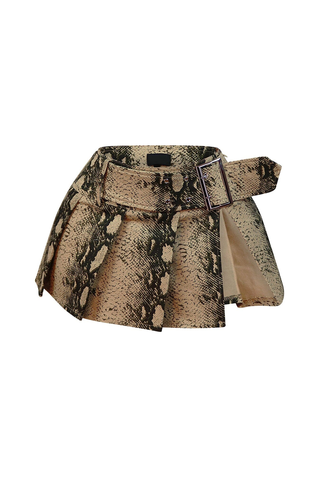 Step Back Printed Belted Pleated Mini Skirt